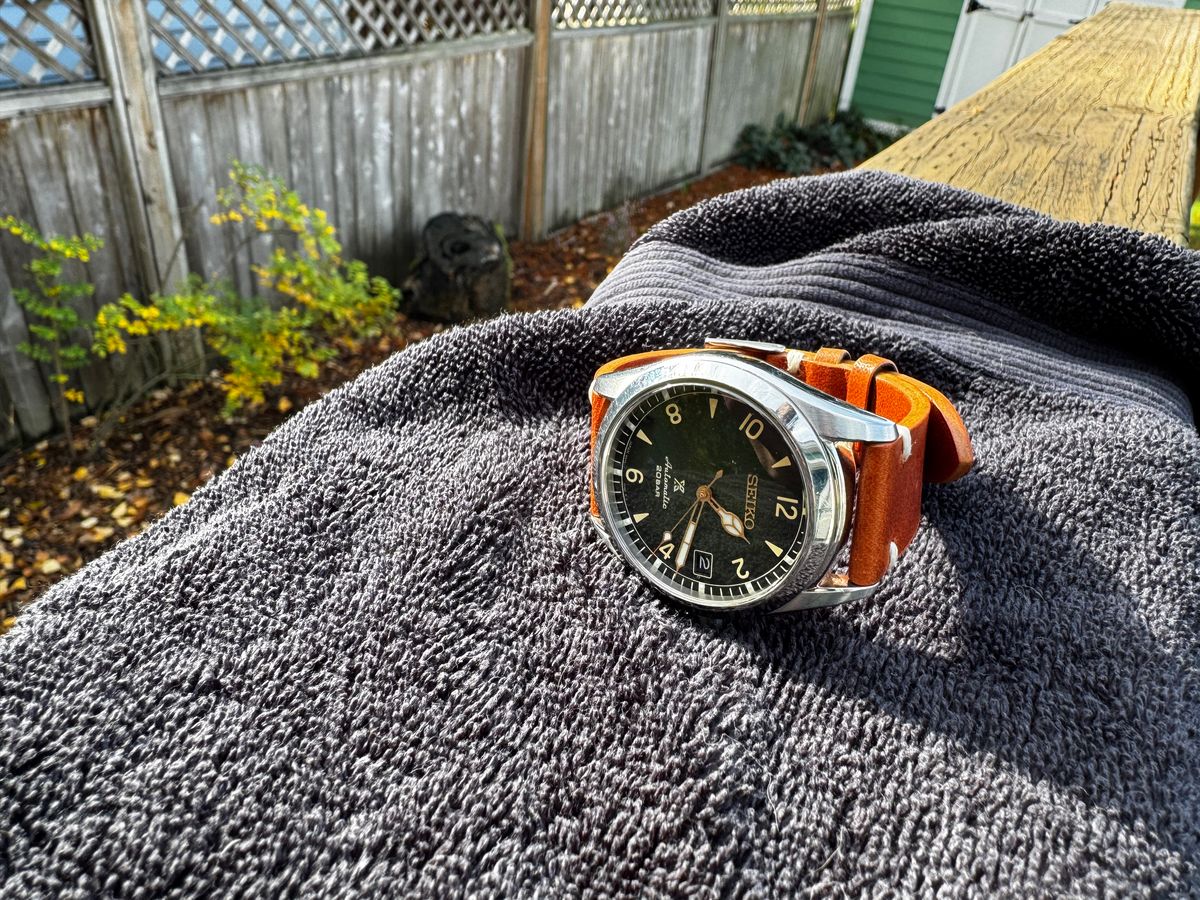 Photo by Doug on November 2, 2025 of the B&R Bands Classic Vintage Watch Band in Horween English Tan Dublin.