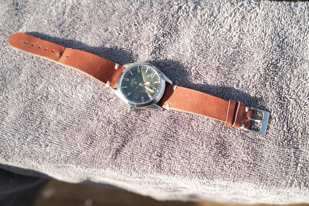Photo by Doug on February 5, 2026 of the B&R Bands Classic Vintage Watch Band in Horween English Tan Dublin.