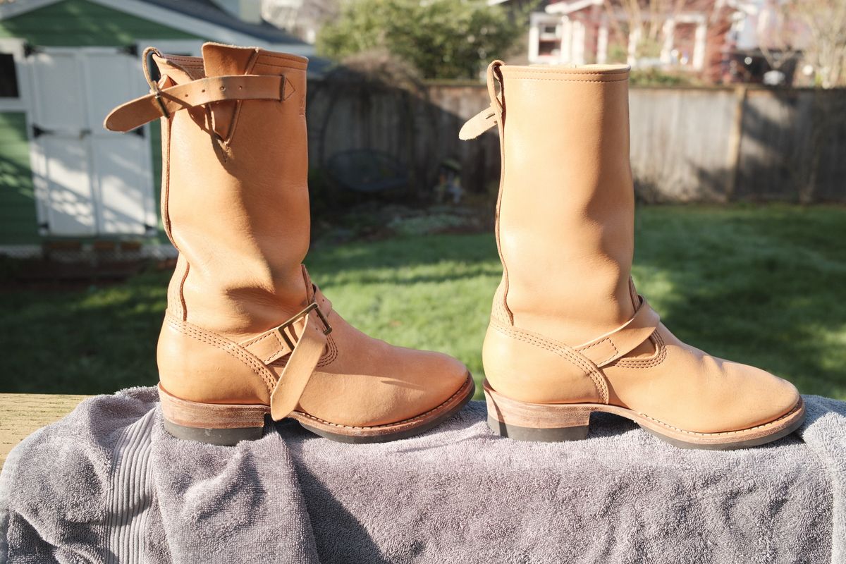 Photo by Doug on February 5, 2026 of the Wesco x S&S Van Cleef III in Horween Natural Essex.