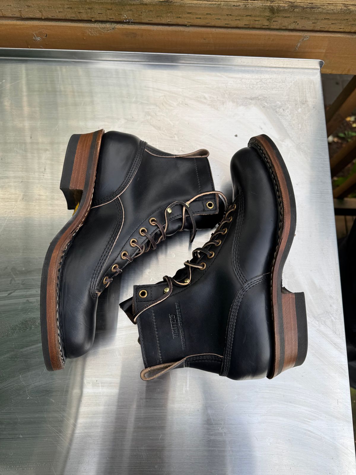 Photo by Doug on October 1, 2025 of the White's 350 Cutter in Horween Black Chromexcel.
