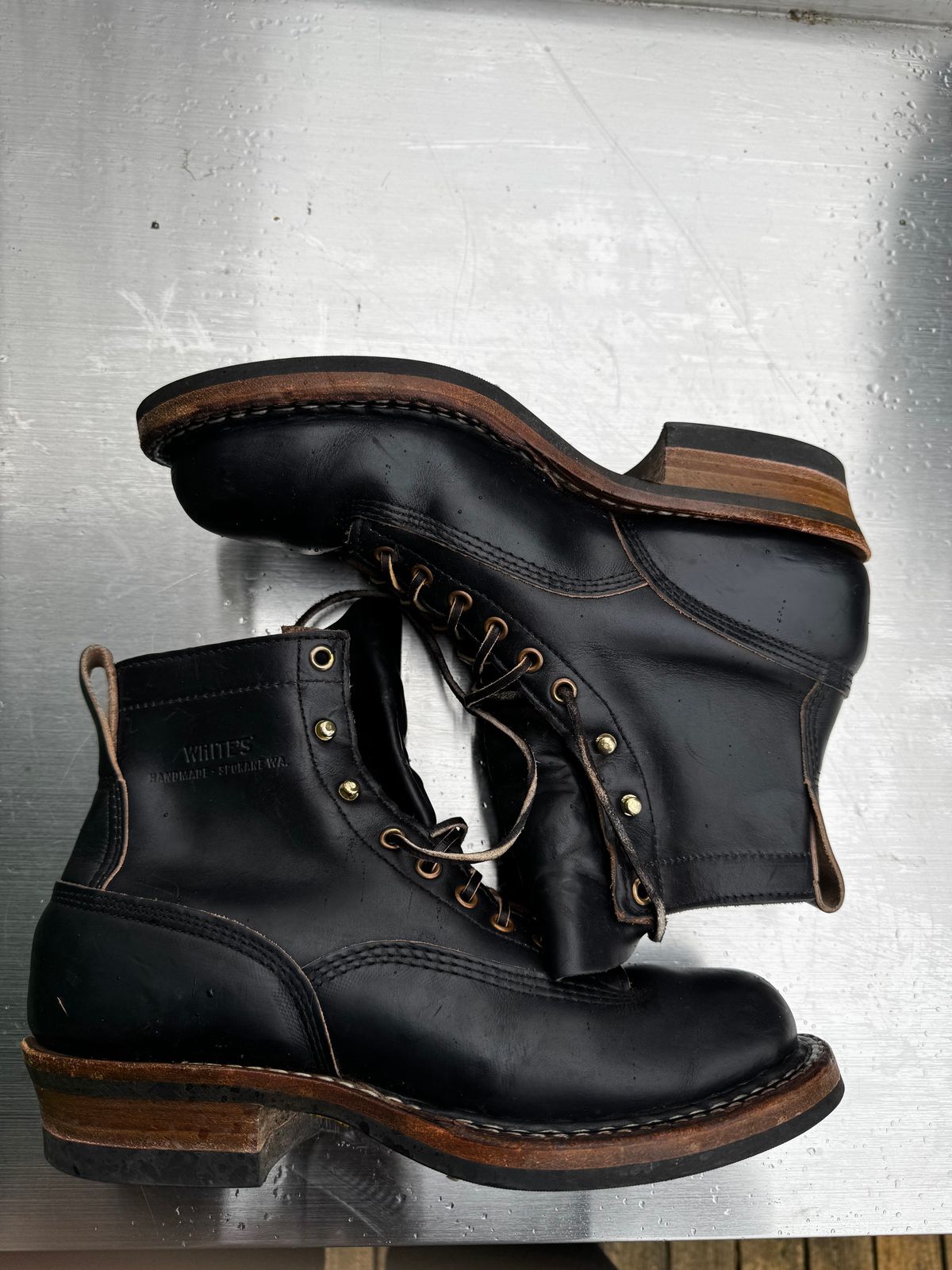 Photo by Doug on December 3, 2025 of the White's 350 Cutter in Horween Black Chromexcel.