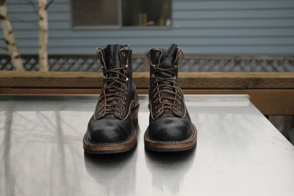 Photo by Doug on January 1, 2026 of the White's 350 Cutter in Horween Black Chromexcel.