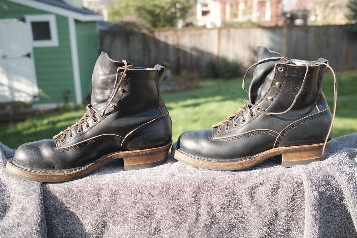 Photo by Doug on February 5, 2026 of the White's 350 Cutter in Horween Black Chromexcel.