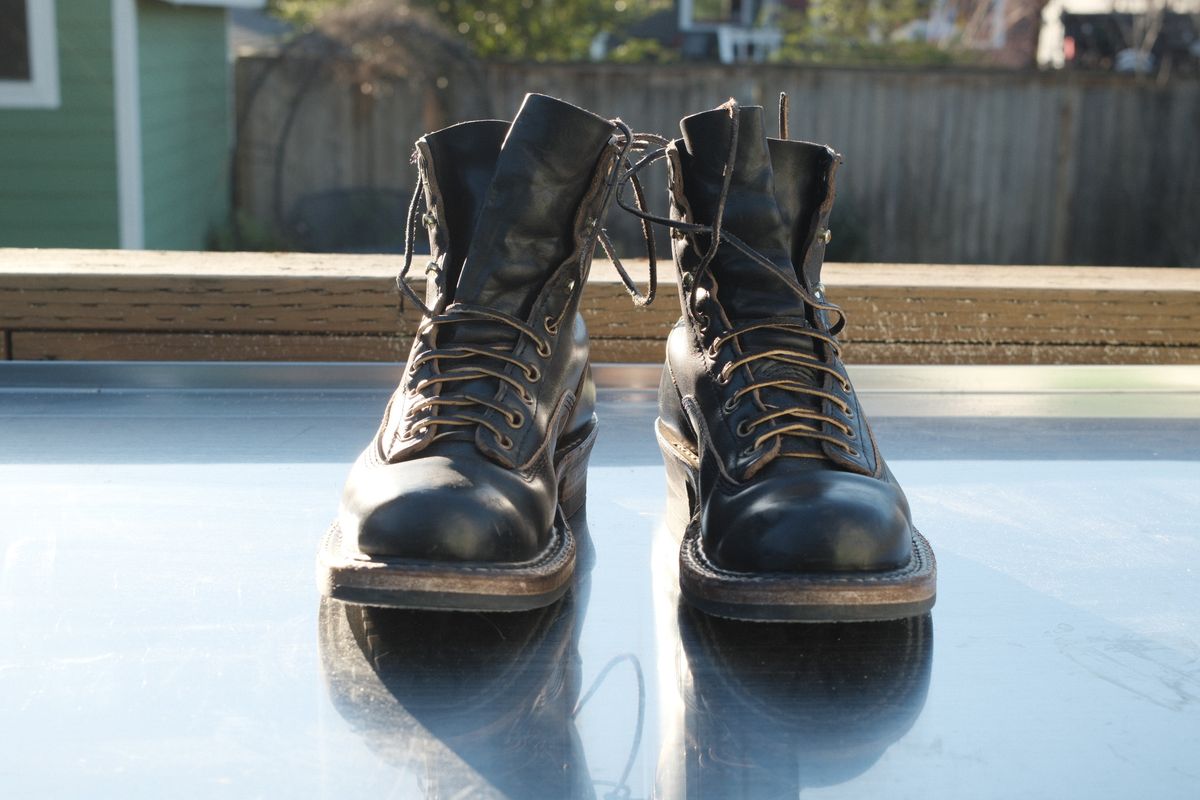 Photo by Doug on March 2, 2026 of the White's 350 Cutter in Horween Black Chromexcel.