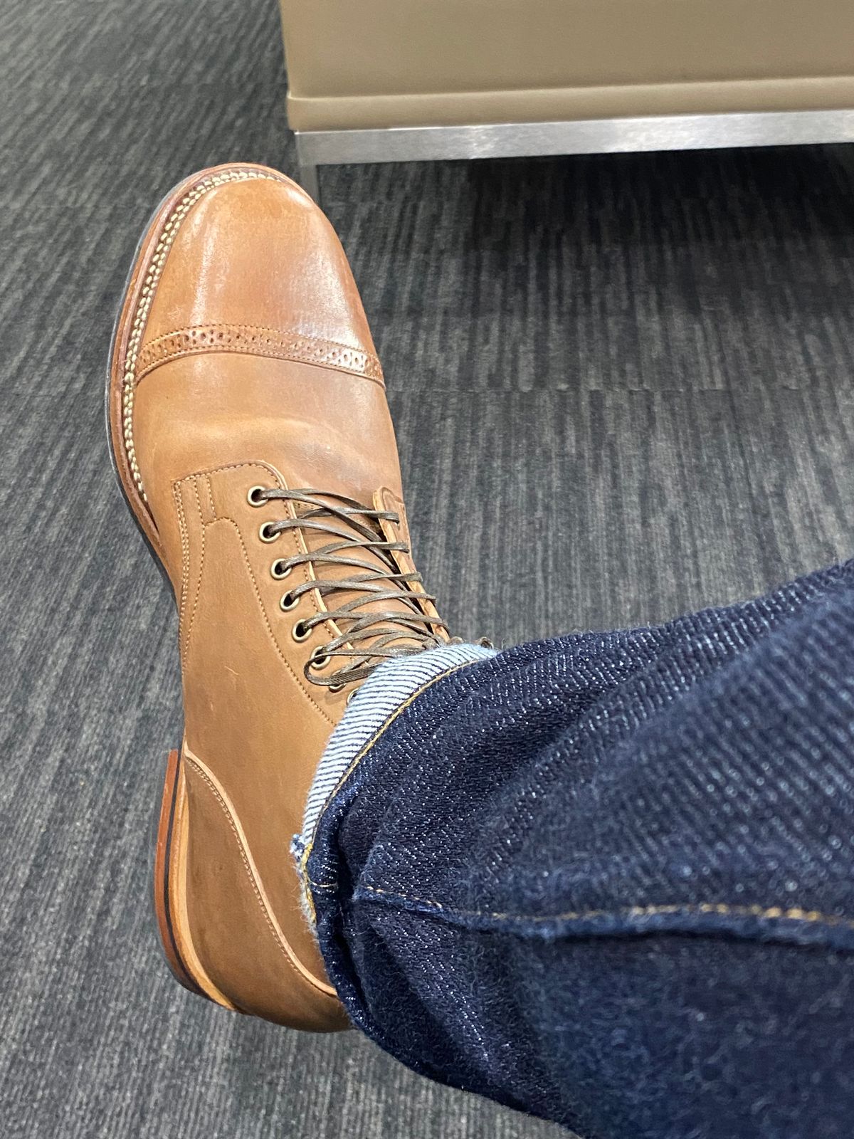 Photo by kjgarland on October 15, 2024 of the Viberg Service Boot in Natural Essex Horsebutt.