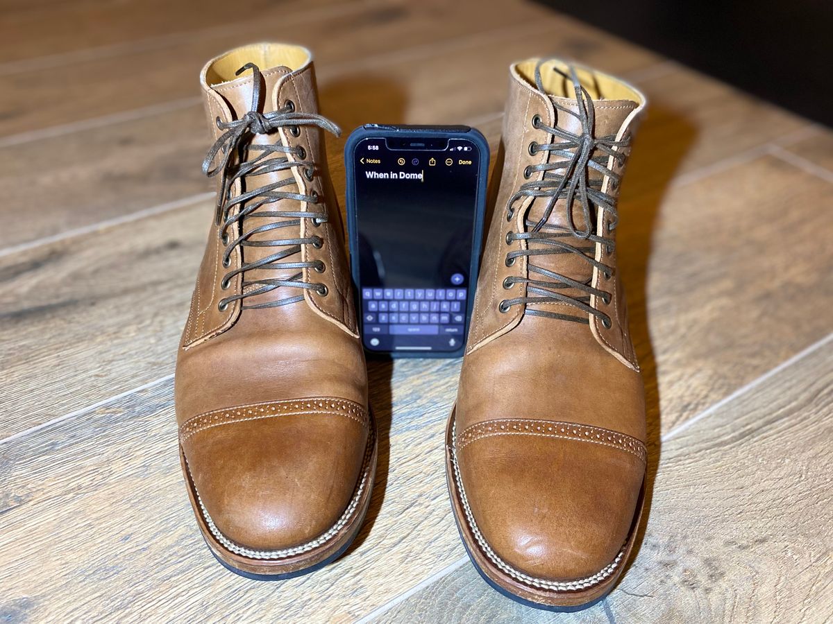 Photo by kjgarland on November 6, 2024 of the Viberg Service Boot in Natural Essex Horsebutt.