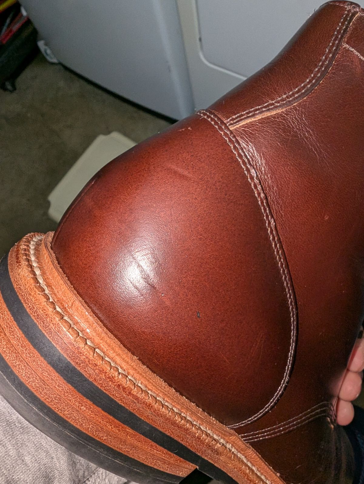 Photo by Ztephen on December 22, 2025 of the Grant Stone Diesel Boot in Horween Crimson Chromexcel.