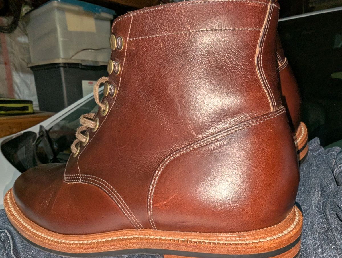 Photo by Ztephen on December 22, 2025 of the Grant Stone Diesel Boot in Horween Crimson Chromexcel.