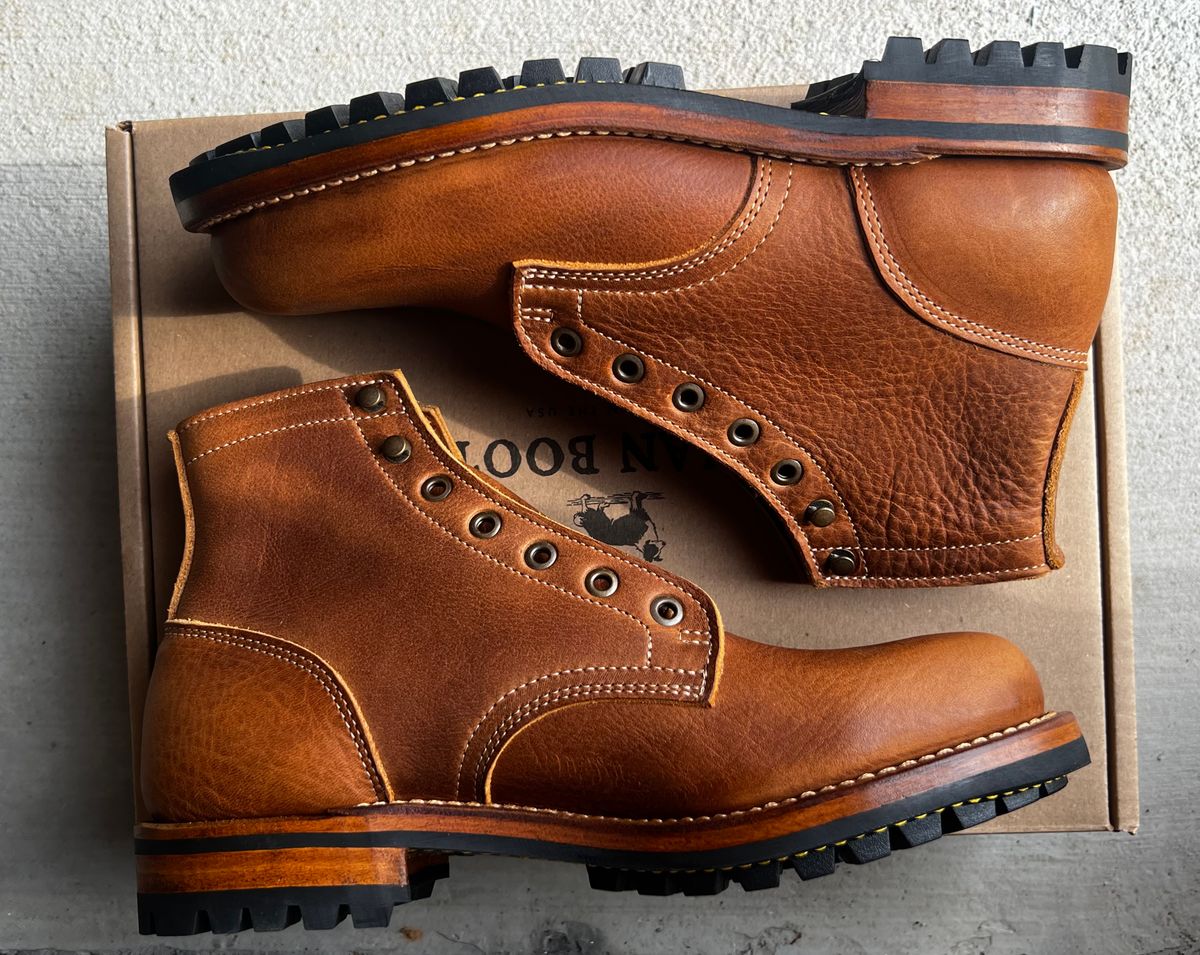 Photo by outlier on June 26, 2025 of the Truman Plain Toe Boot in British Tan Grizzly.