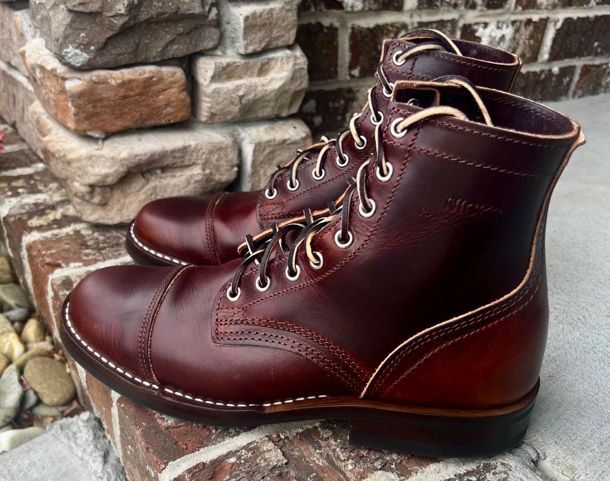 Photo by outlier on October 26, 2025 of the Nicks 1925 Last Dress Boot in Wickett & Craig Buck Brown Double Stuffed.