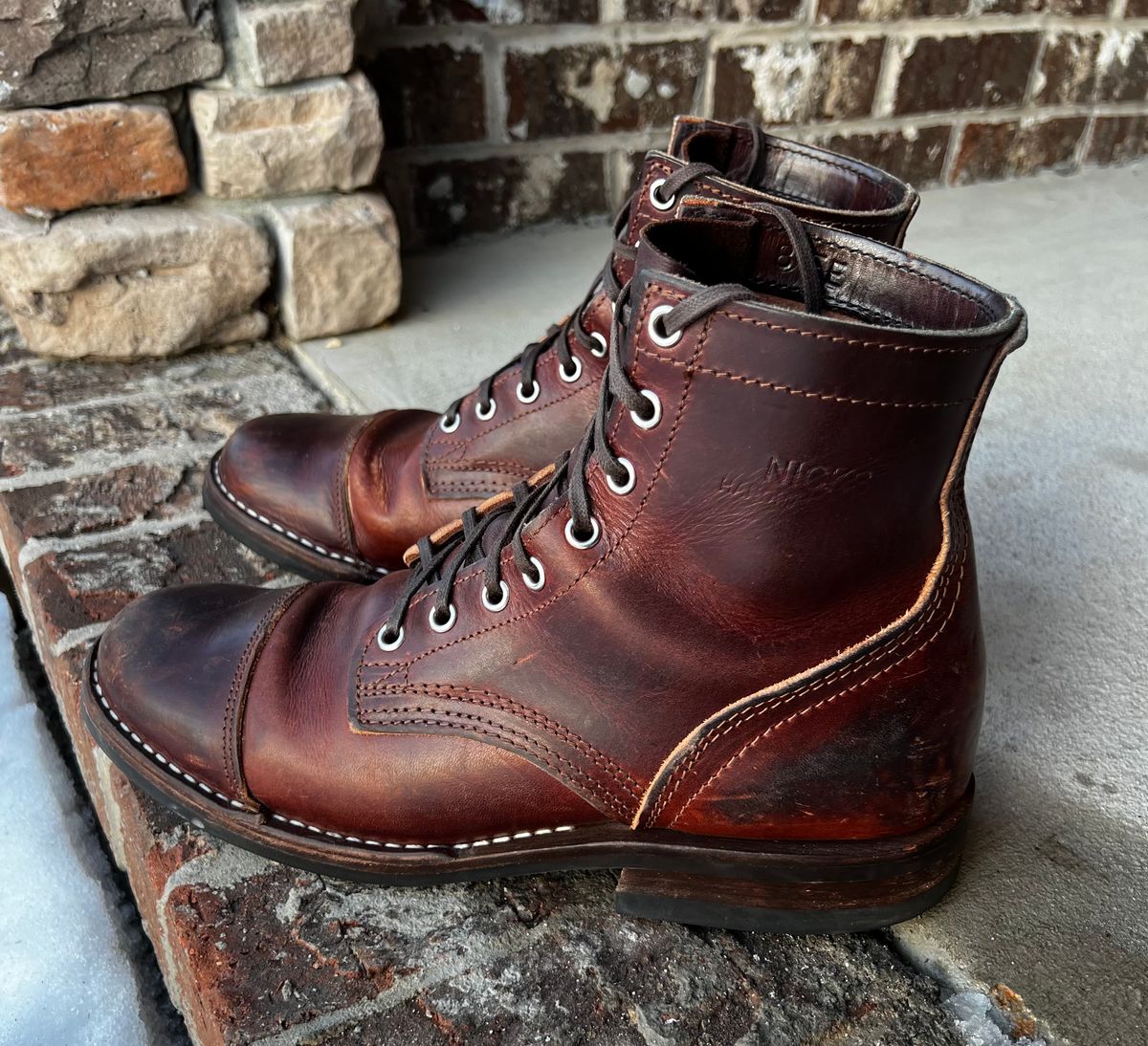 Photo by outlier on February 2, 2026 of the Nicks 1925 Last Dress Boot in Wickett & Craig Buck Brown Double Stuffed.