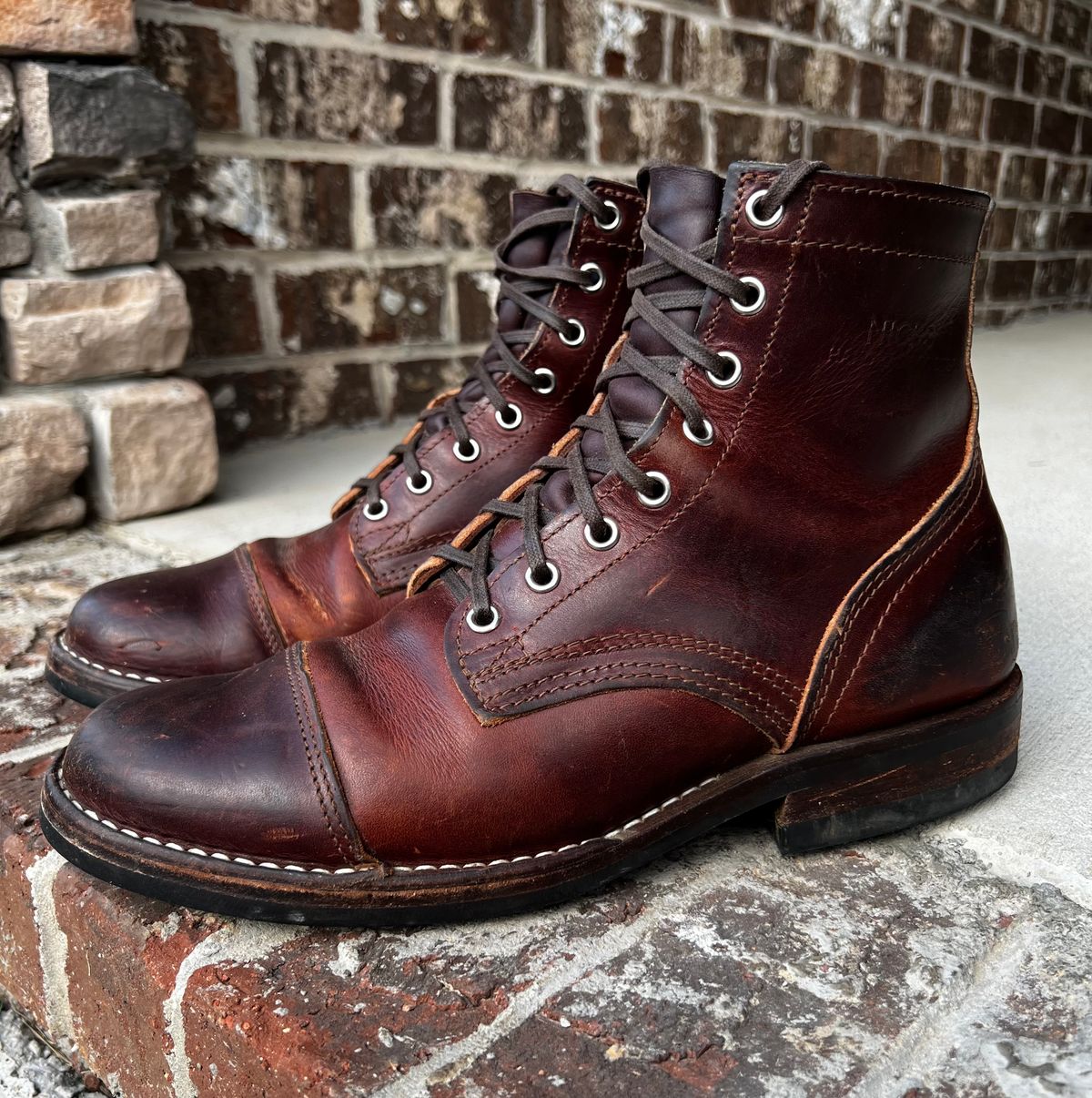 Photo by outlier on April 13, 2026 of the Nicks 1925 Last Dress Boot in Wickett & Craig Buck Brown Double Stuffed.