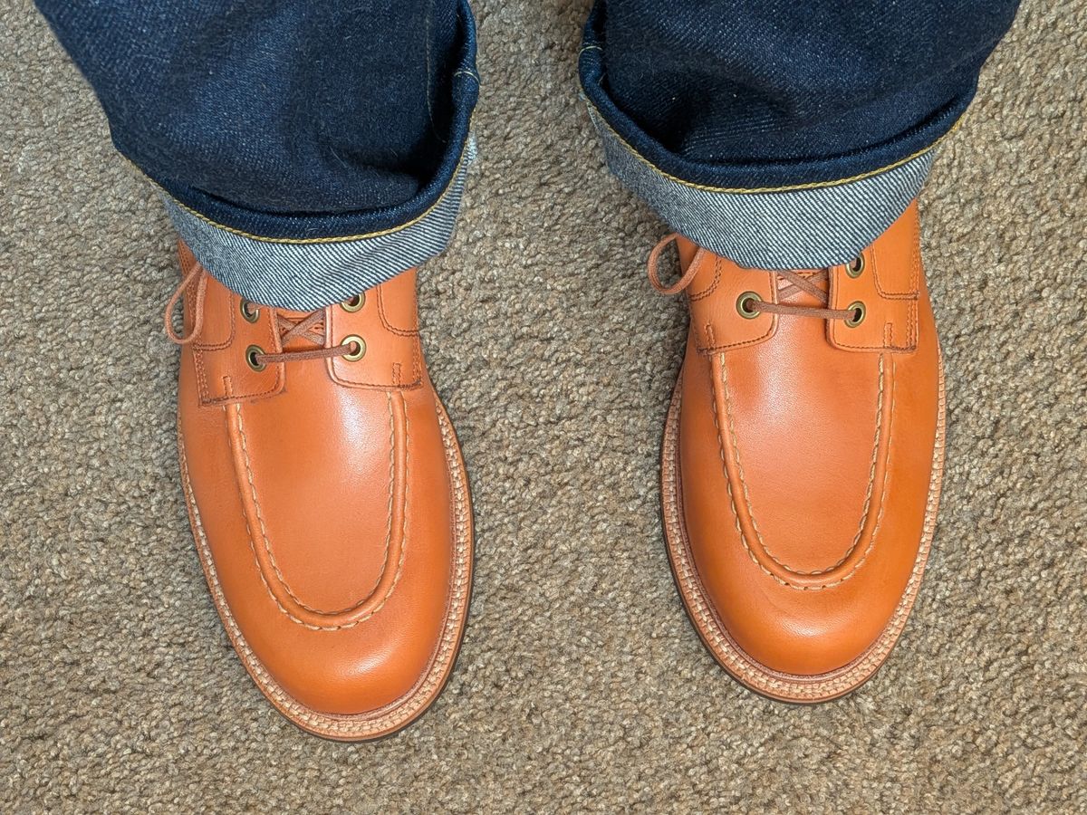 Photo by spamshannon on May 2, 2026 of the Grant Stone Brass Boot in Horween Tan Essex.