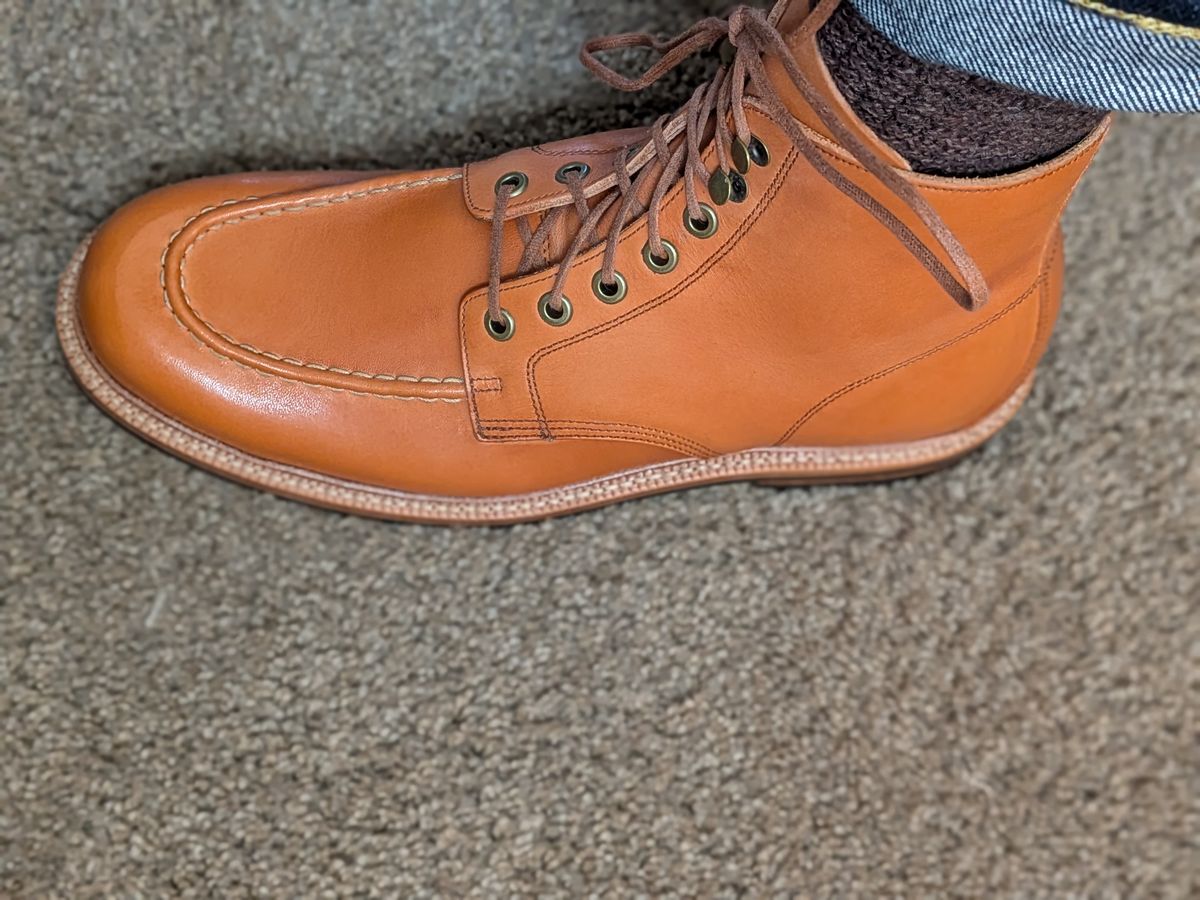Photo by spamshannon on May 2, 2026 of the Grant Stone Brass Boot in Horween Tan Essex.