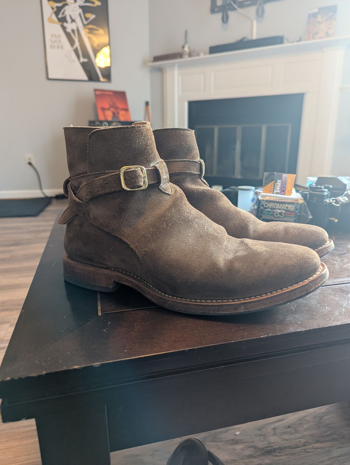 Photo by DrRyukin on August 2, 2025 of the Viberg Jodhpur in Bison Janus Calf Suede CF Stead.