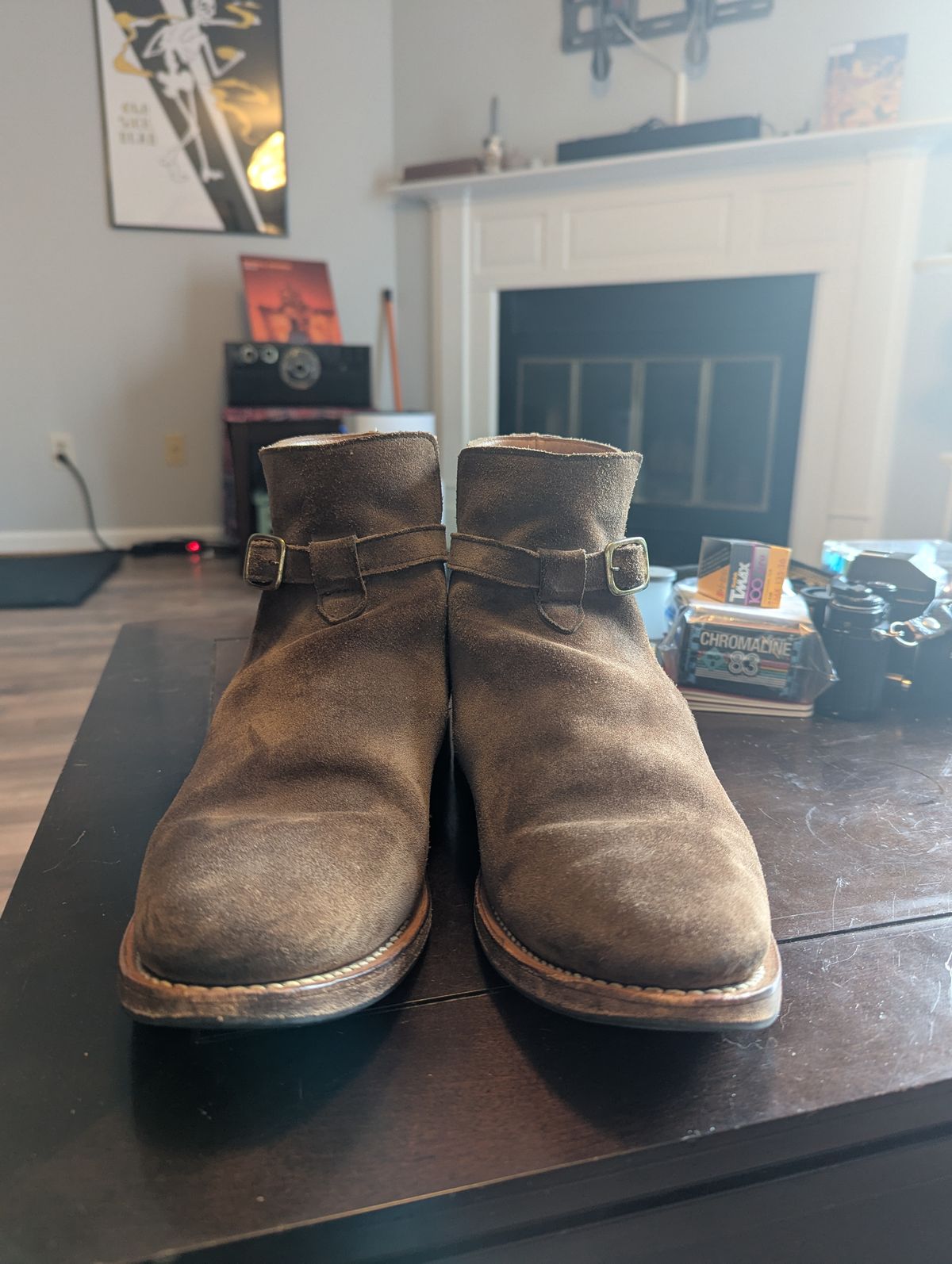 Photo by DrRyukin on August 2, 2025 of the Viberg Jodhpur in Bison Janus Calf Suede CF Stead.