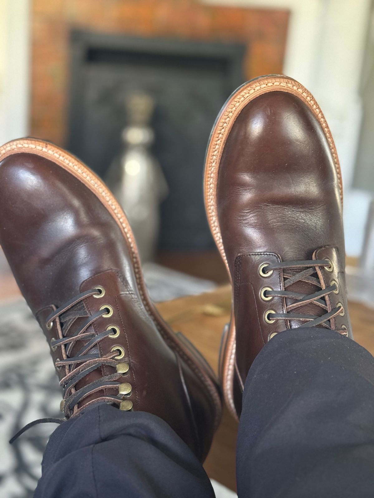 Photo by BeaconX on November 18, 2025 of the Grant Stone Diesel Boot in Horween Crimson Chromexcel.