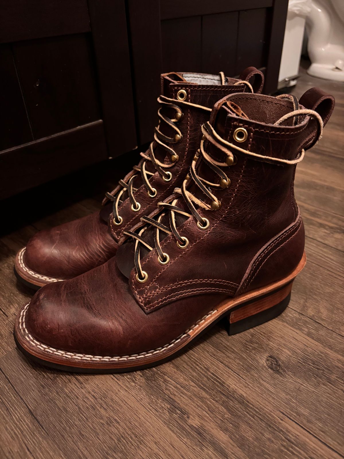 Photo by boots.n.gardening on April 13, 2026 of the Nicks Falcon in Horween Color 8 Cypress.