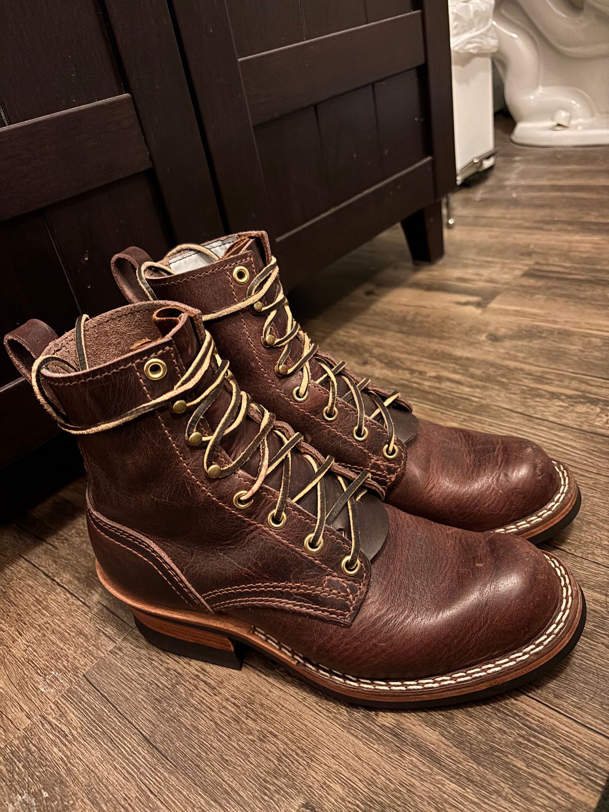 Photo by boots.n.gardening on April 13, 2026 of the Nicks Falcon in Horween Color 8 Cypress.