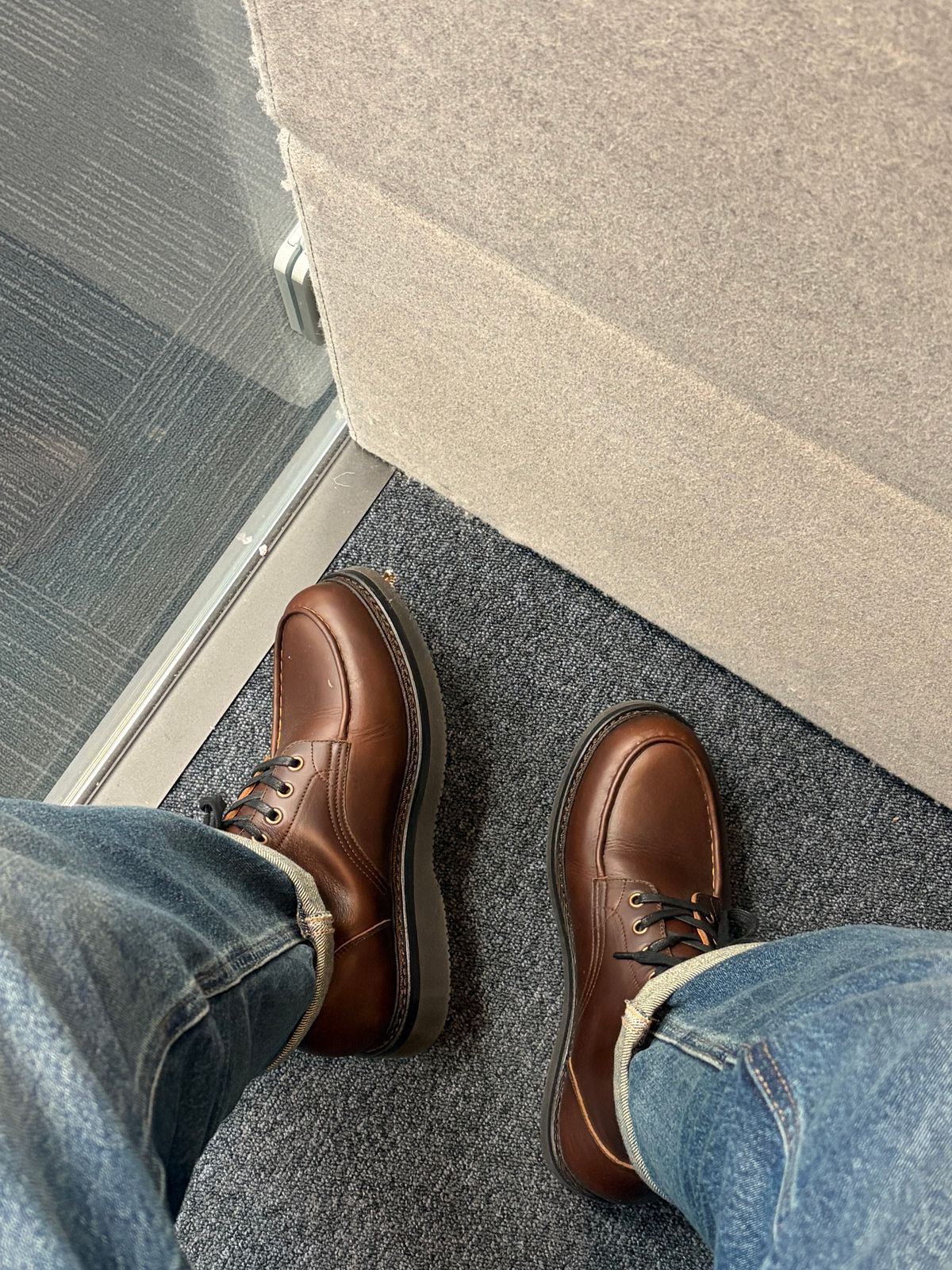 Photo by noogboog on December 2, 2025 of the Junkard Moc Toe Mid in Horween Brown Chromexcel.