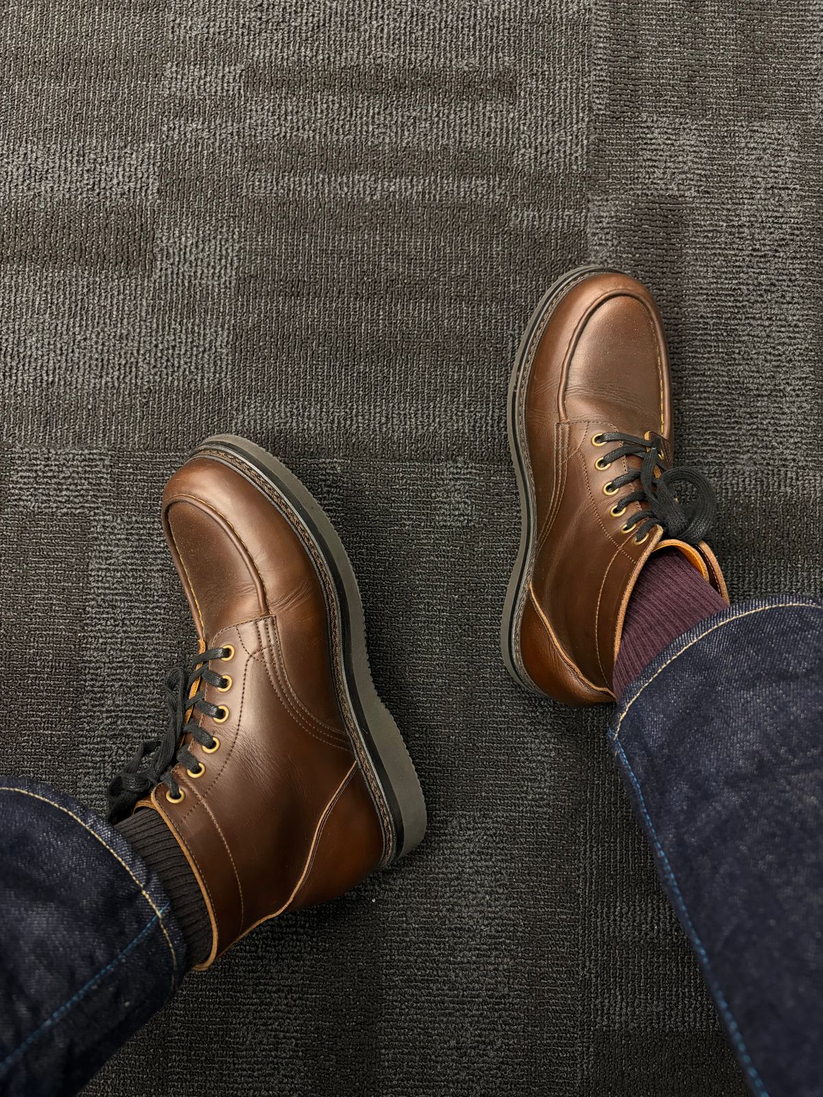 Photo by noogboog on June 24, 2026 of the Junkard Moc Toe Mid in Horween Brown Chromexcel.