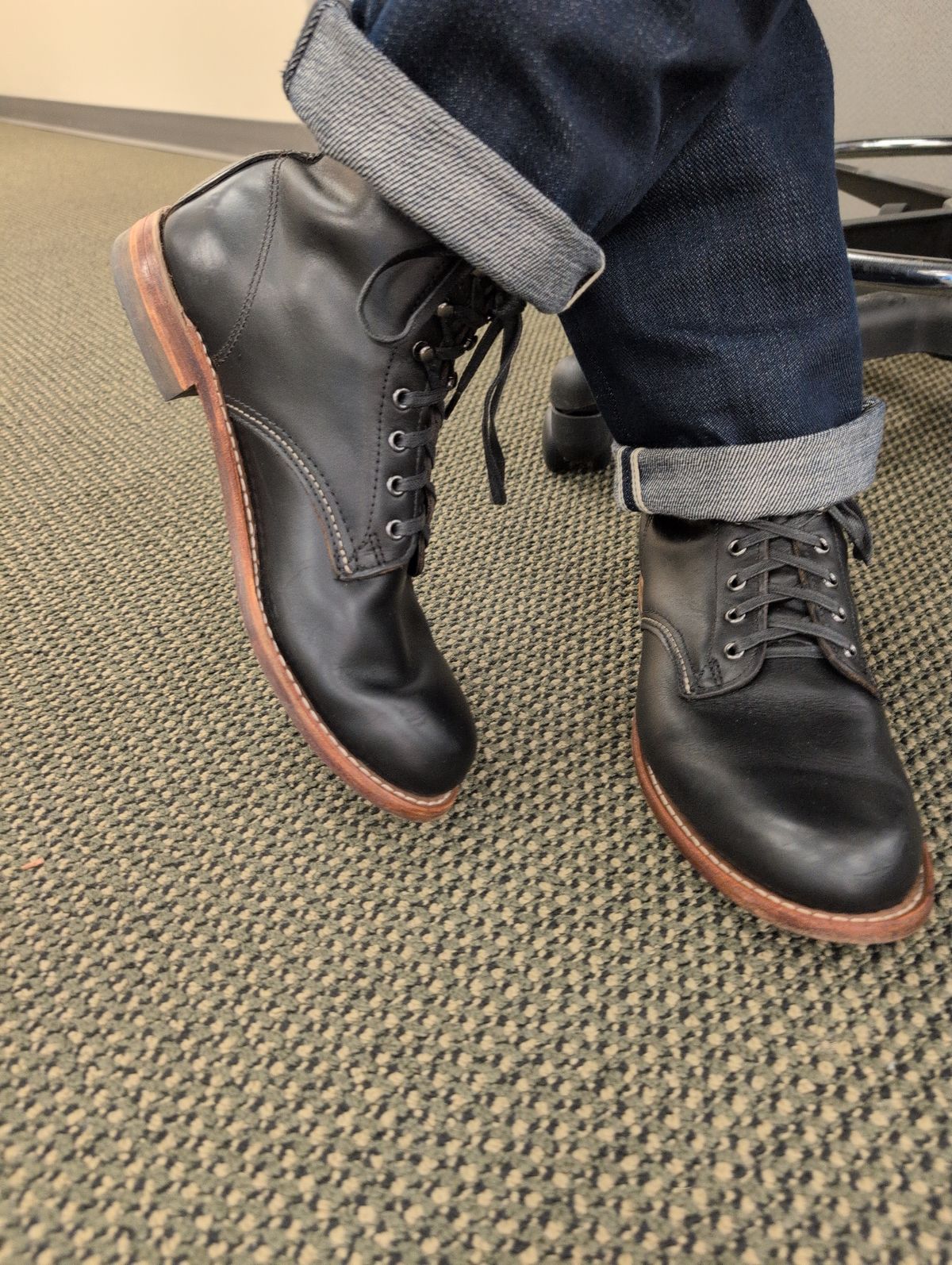 Photo by film_raine on October 8, 2025 of the Wolverine 1000 Mile Plain-Toe Boot in Horween Black Chromexcel.