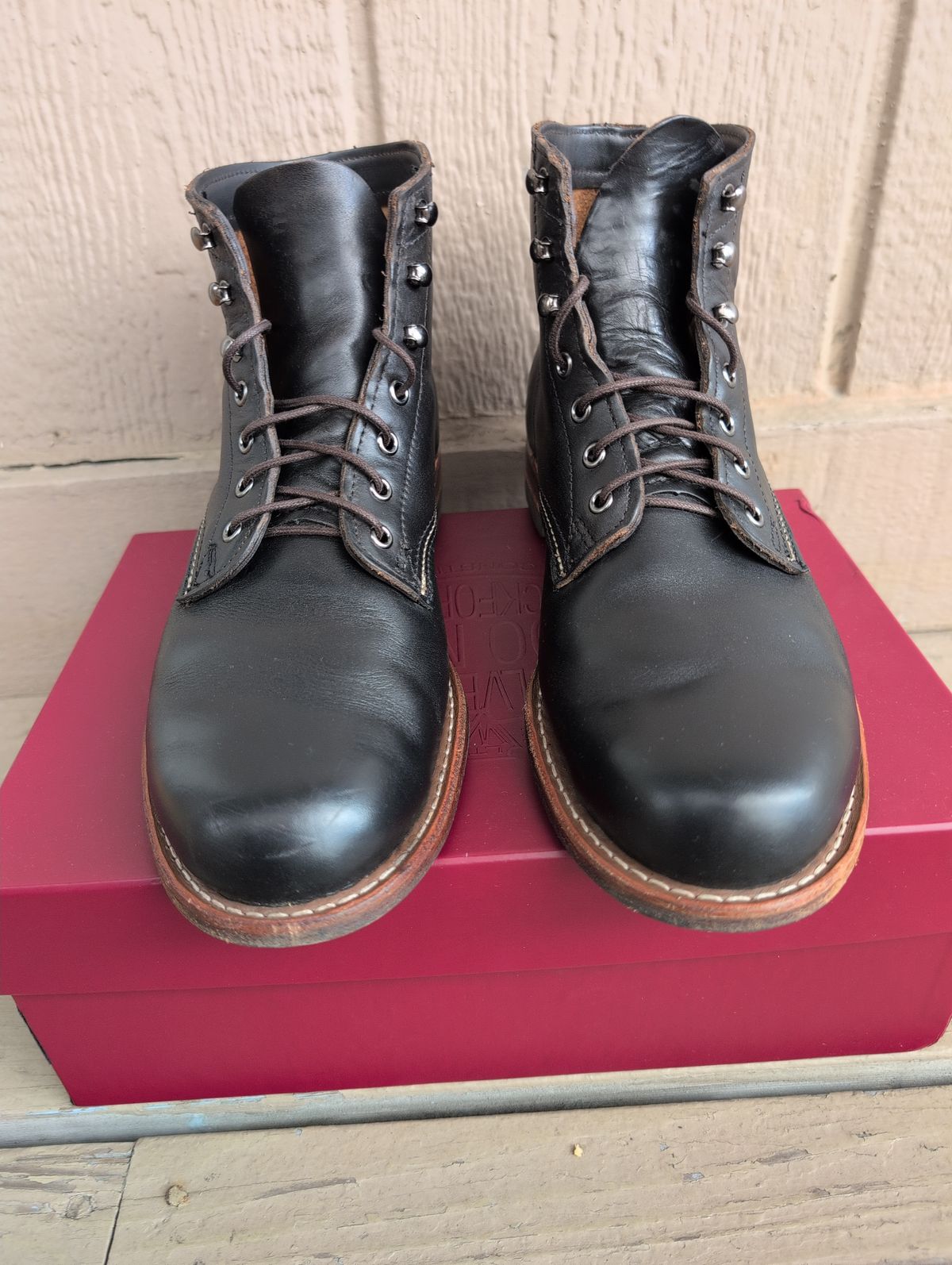 Photo by film_raine on October 11, 2025 of the Wolverine 1000 Mile Plain-Toe Boot in Horween Black Chromexcel.