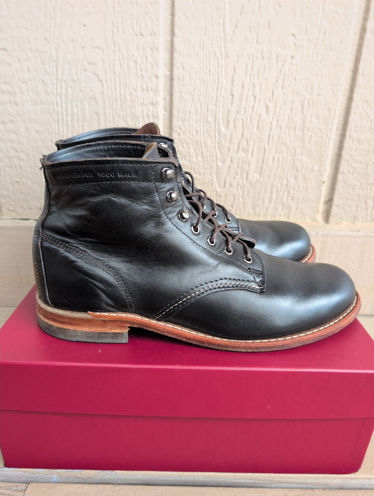 Photo by film_raine on October 11, 2025 of the Wolverine 1000 Mile Plain-Toe Boot in Horween Black Chromexcel.