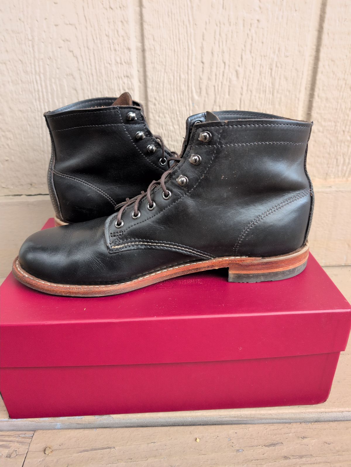 Photo by film_raine on October 11, 2025 of the Wolverine 1000 Mile Plain-Toe Boot in Horween Black Chromexcel.