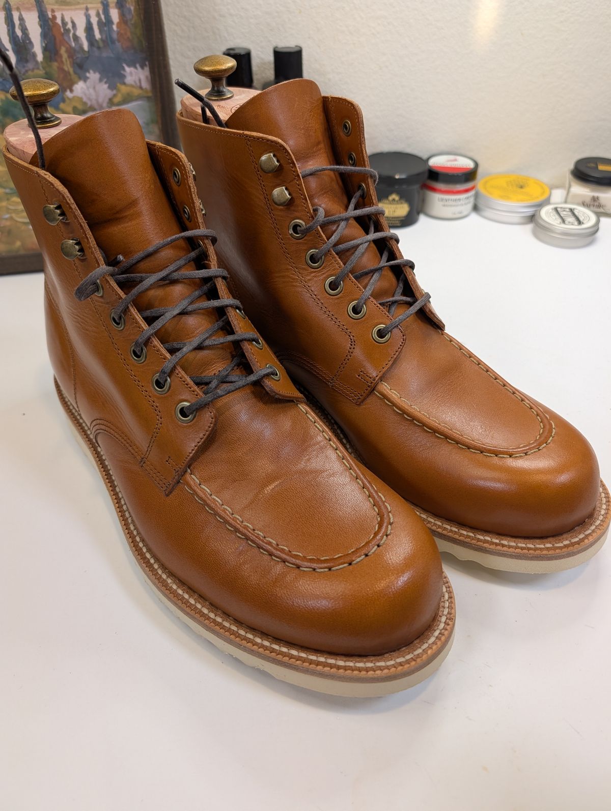 Photo by Johnnyknocks on June 3, 2026 of the Grant Stone Brass Boot in Badalassi Carlo Saddle Tan Minerva.