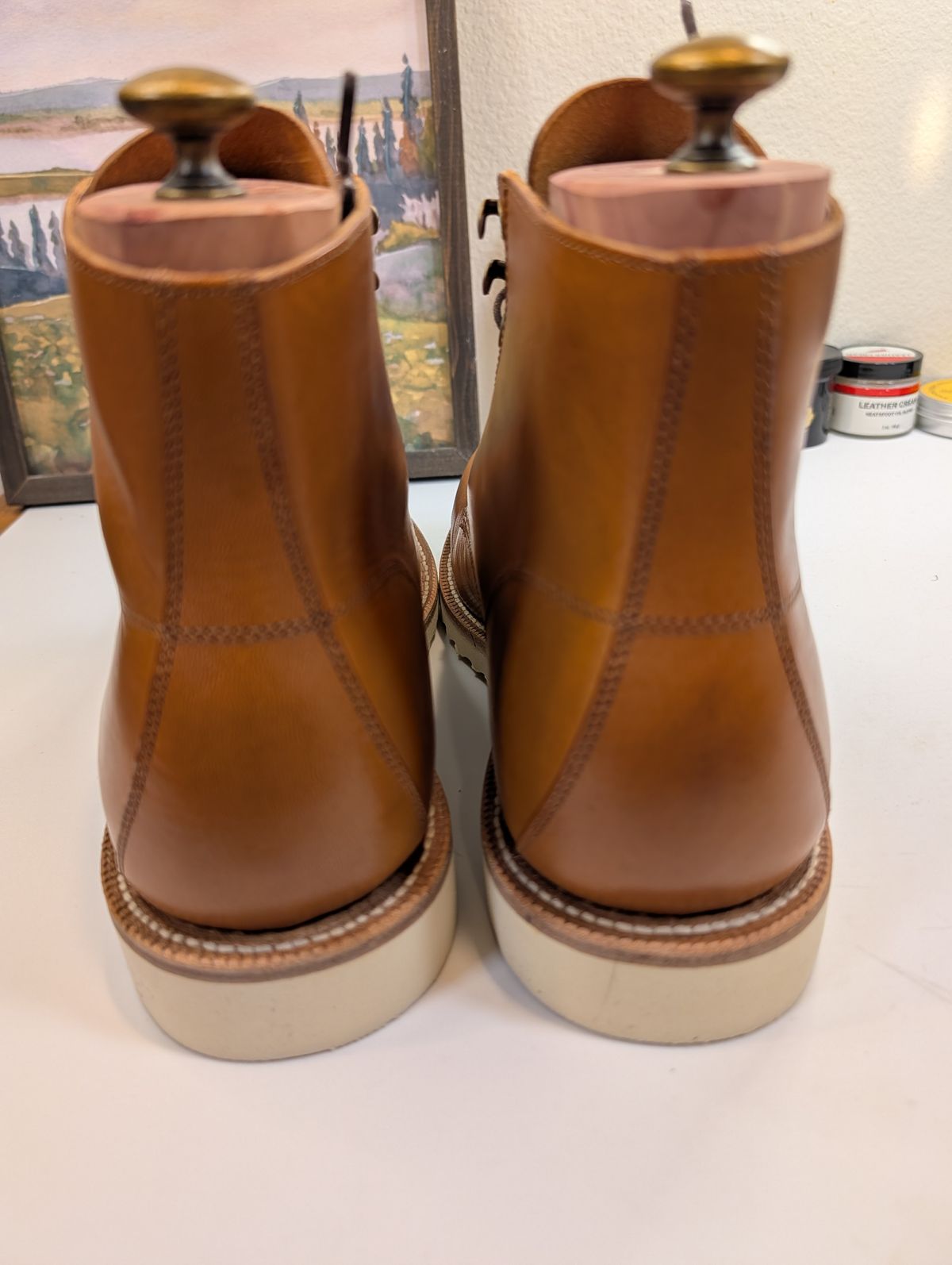 Photo by Johnnyknocks on June 3, 2026 of the Grant Stone Brass Boot in Badalassi Carlo Saddle Tan Minerva.