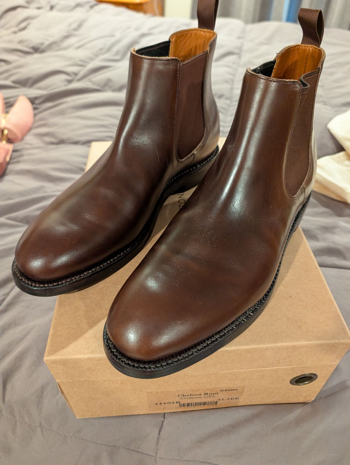 Photo by Johnnyknocks on March 2, 2026 of the Grant Stone Chelsea Boot in Horween Crimson Chromexcel.