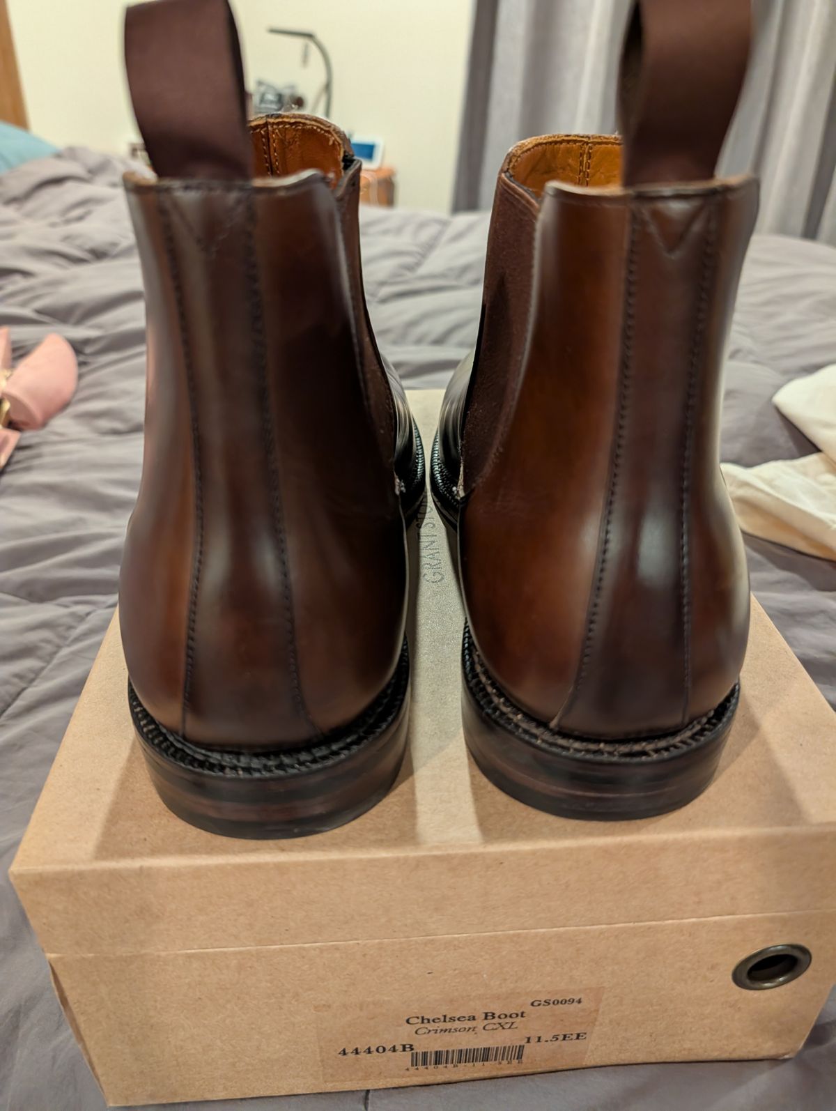 Photo by Johnnyknocks on March 2, 2026 of the Grant Stone Chelsea Boot in Horween Crimson Chromexcel.