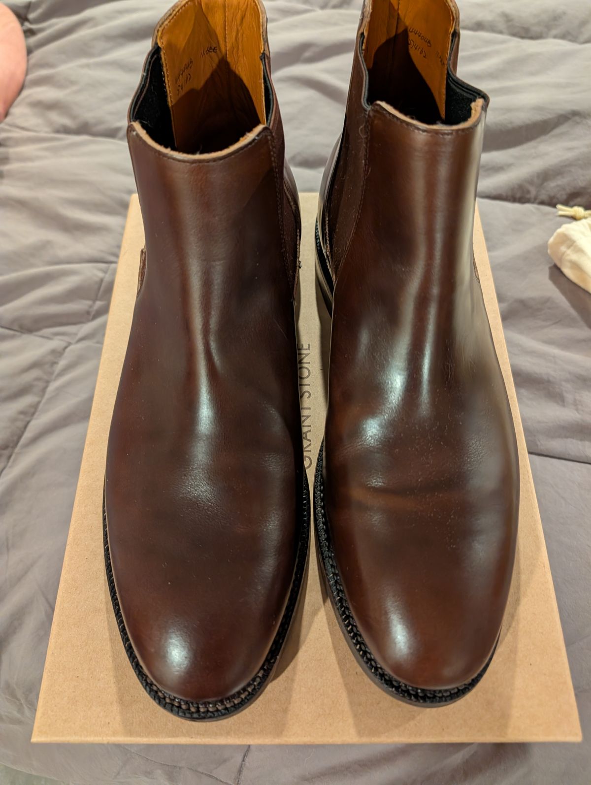 Photo by Johnnyknocks on March 2, 2026 of the Grant Stone Chelsea Boot in Horween Crimson Chromexcel.