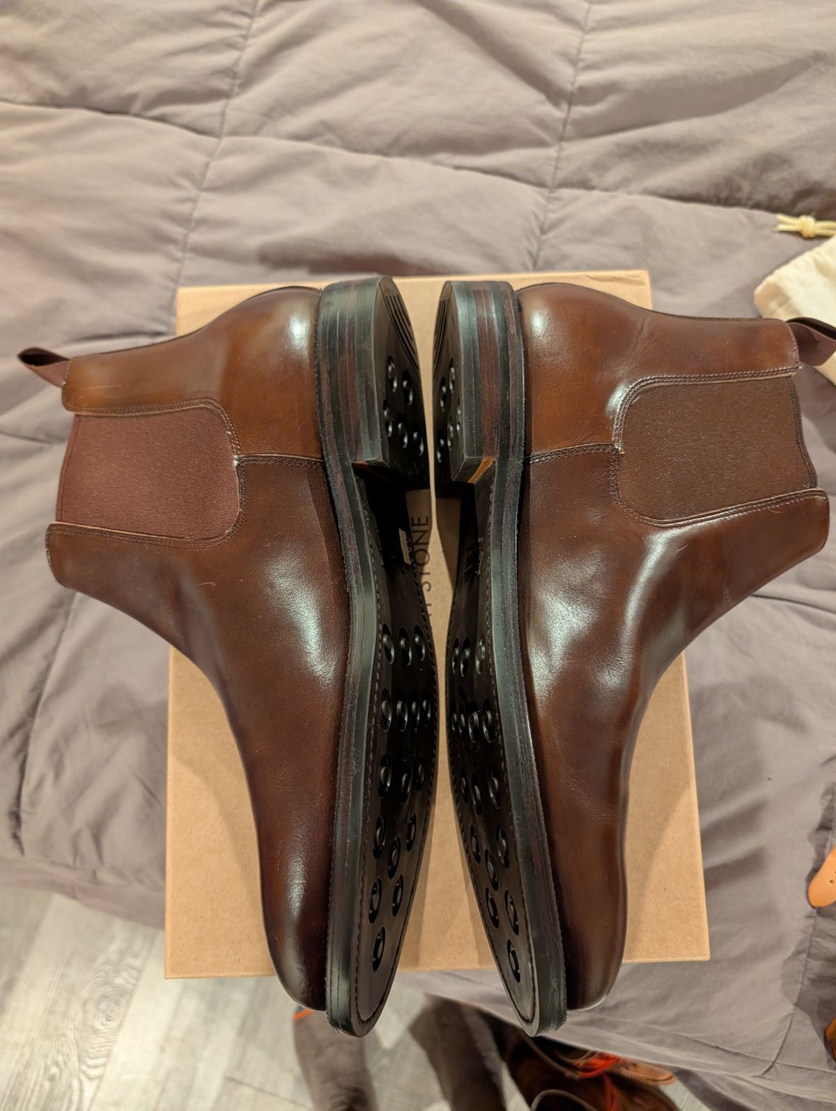 Photo by Johnnyknocks on March 2, 2026 of the Grant Stone Chelsea Boot in Horween Crimson Chromexcel.