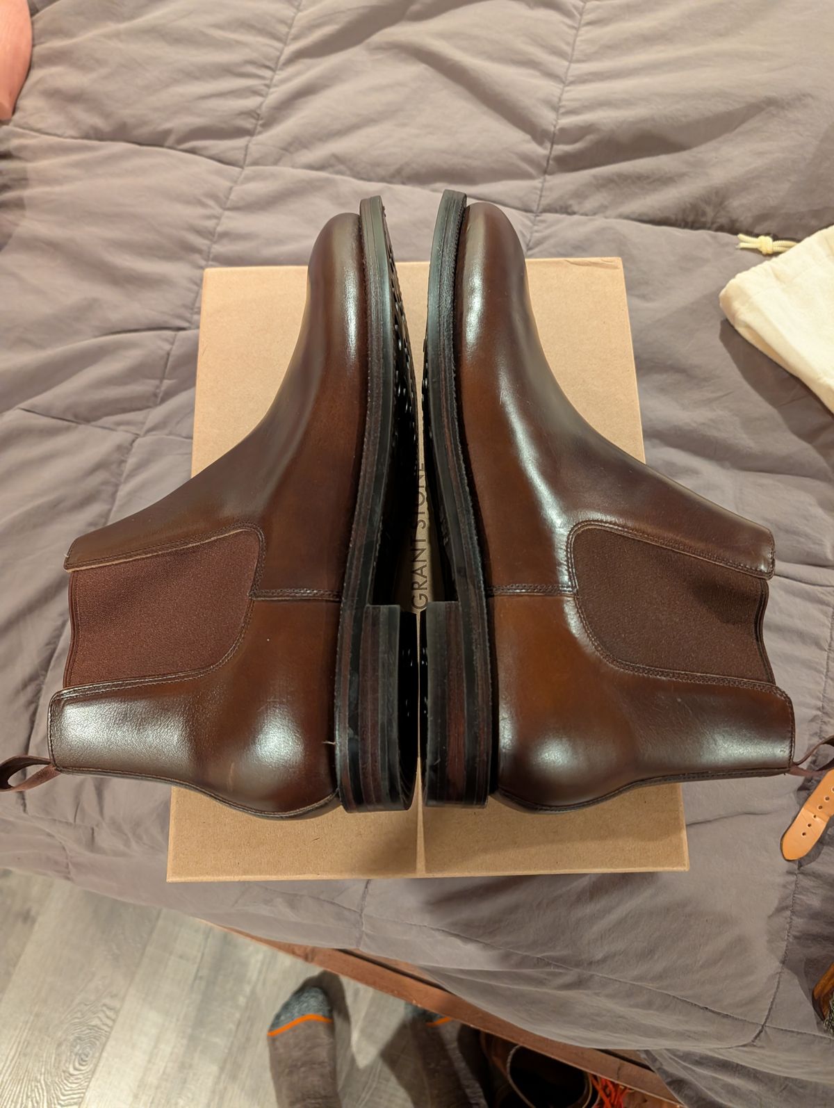 Photo by Johnnyknocks on March 2, 2026 of the Grant Stone Chelsea Boot in Horween Crimson Chromexcel.
