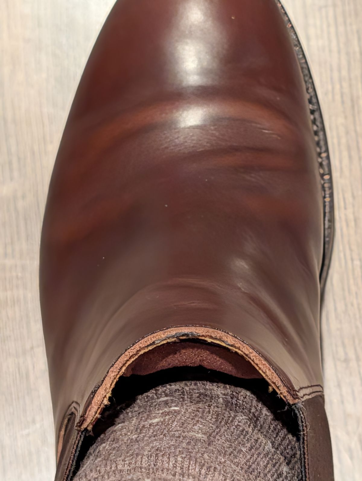 Photo by Johnnyknocks on June 14, 2026 of the Grant Stone Chelsea Boot in Horween Crimson Chromexcel.