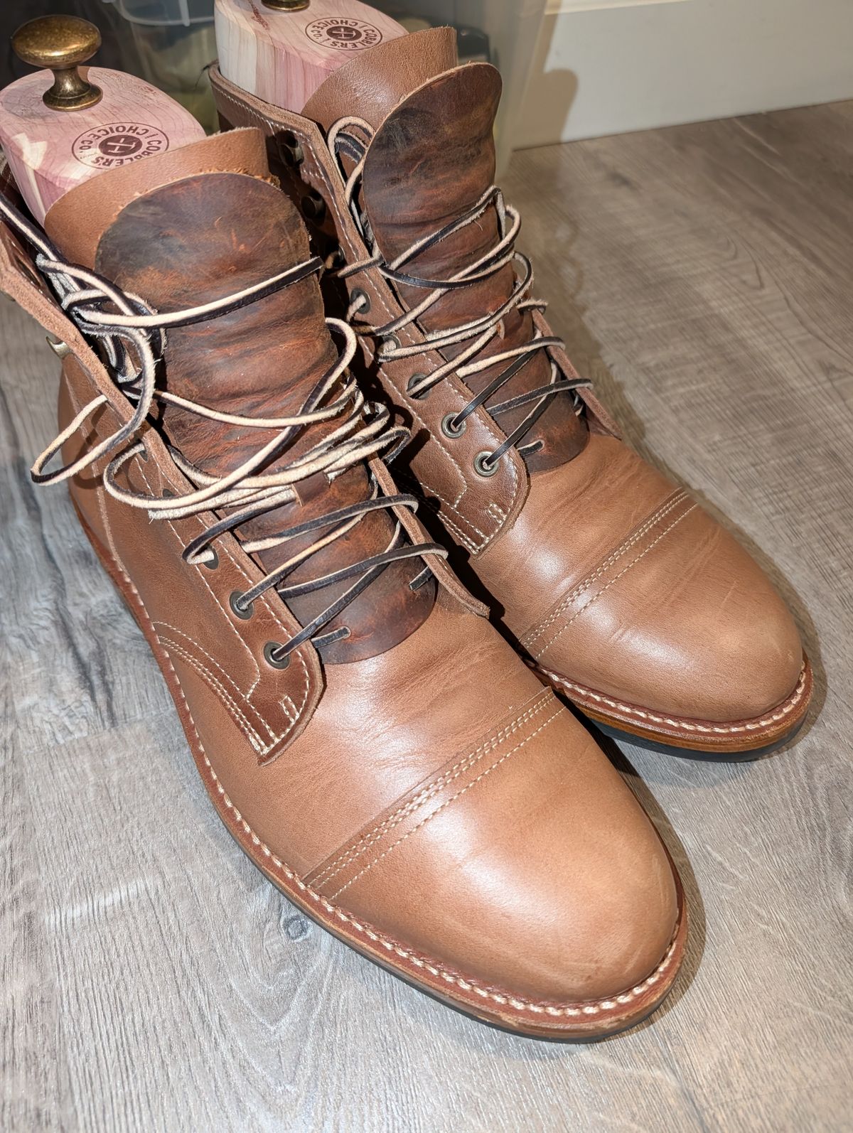 Photo by Johnnyknocks on February 8, 2026 of the Truman Cap Toe Boot in Seidel Sesame Double Shot.