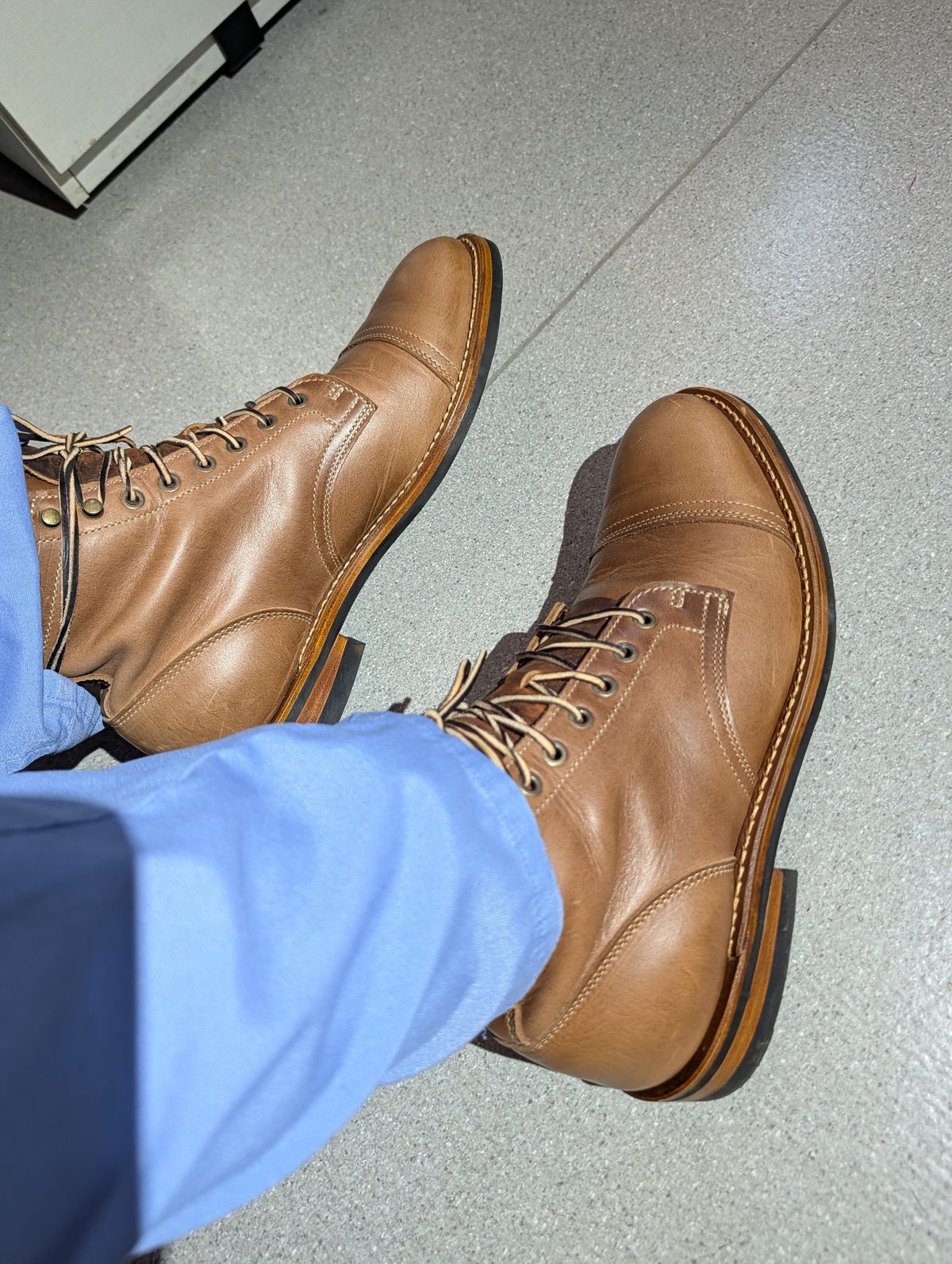 Photo by Johnnyknocks on January 28, 2026 of the Truman Cap Toe Boot in Seidel Sesame Double Shot.