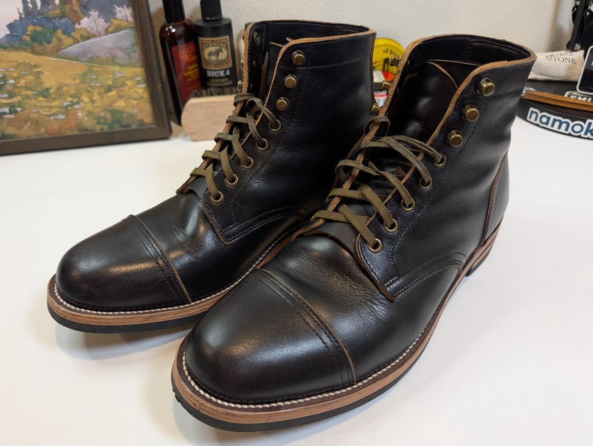 Photo by Johnnyknocks on June 30, 2026 of the Luosjiet Captoe Service Boot in Black Tea Core Full Grain Cow Hide.