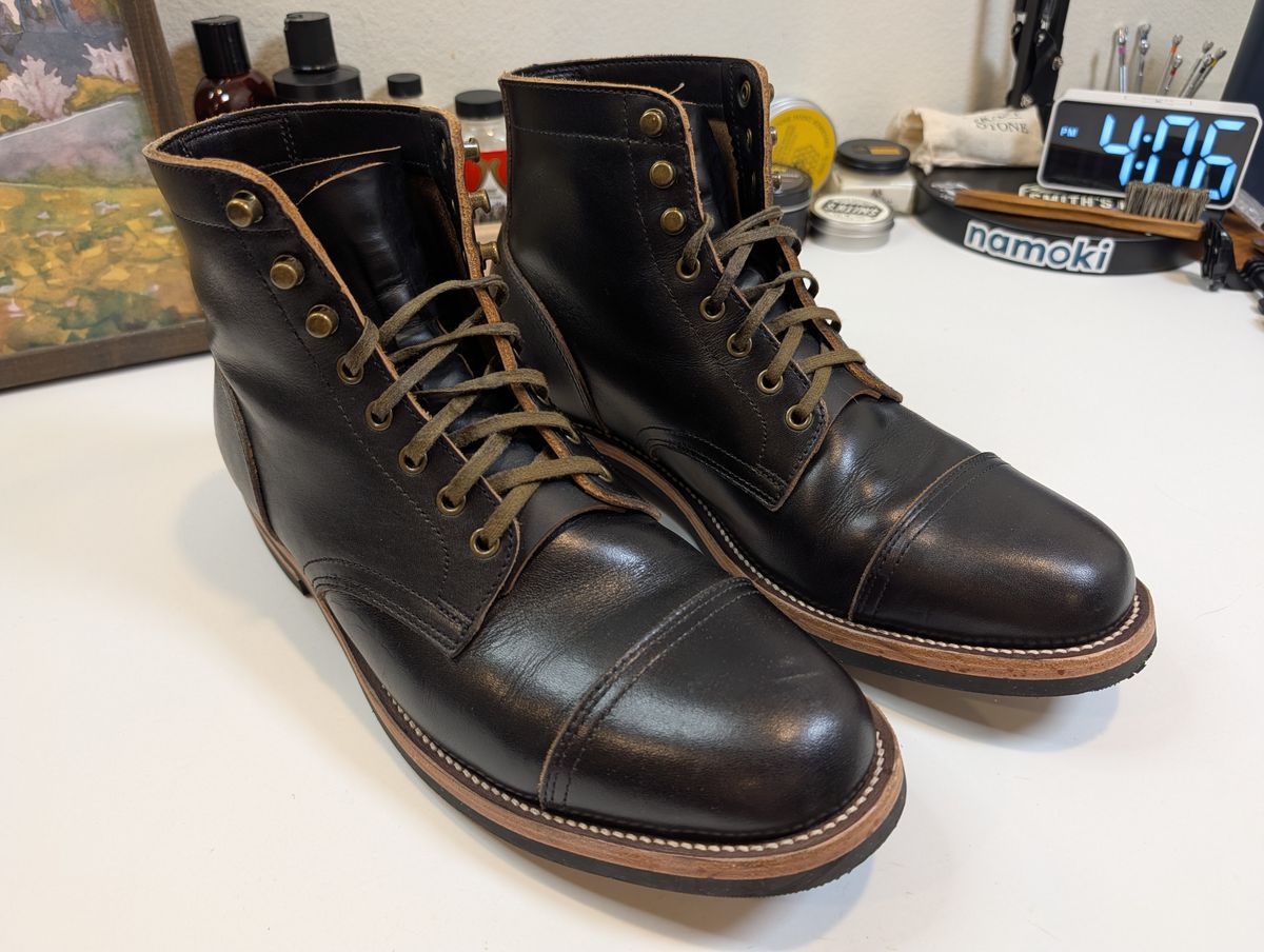 Photo by Johnnyknocks on June 30, 2026 of the Luosjiet Captoe Service Boot in Black Tea Core Full Grain Cow Hide.
