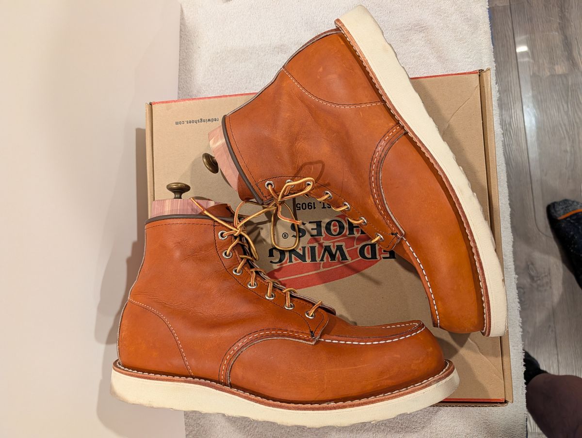 Photo by Johnnyknocks on April 23, 2026 of the Red Wing 6-Inch Classic Moc in Red Wing / Oro Legacy.