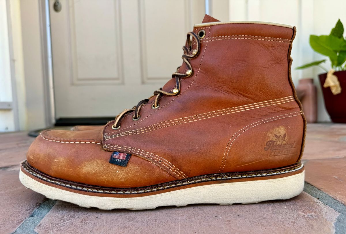 Photo by hambsc on August 12, 2024 of the Thorogood American Heritage 6" Moc Toe in Tobacco Gladiator Oil-Tanned.