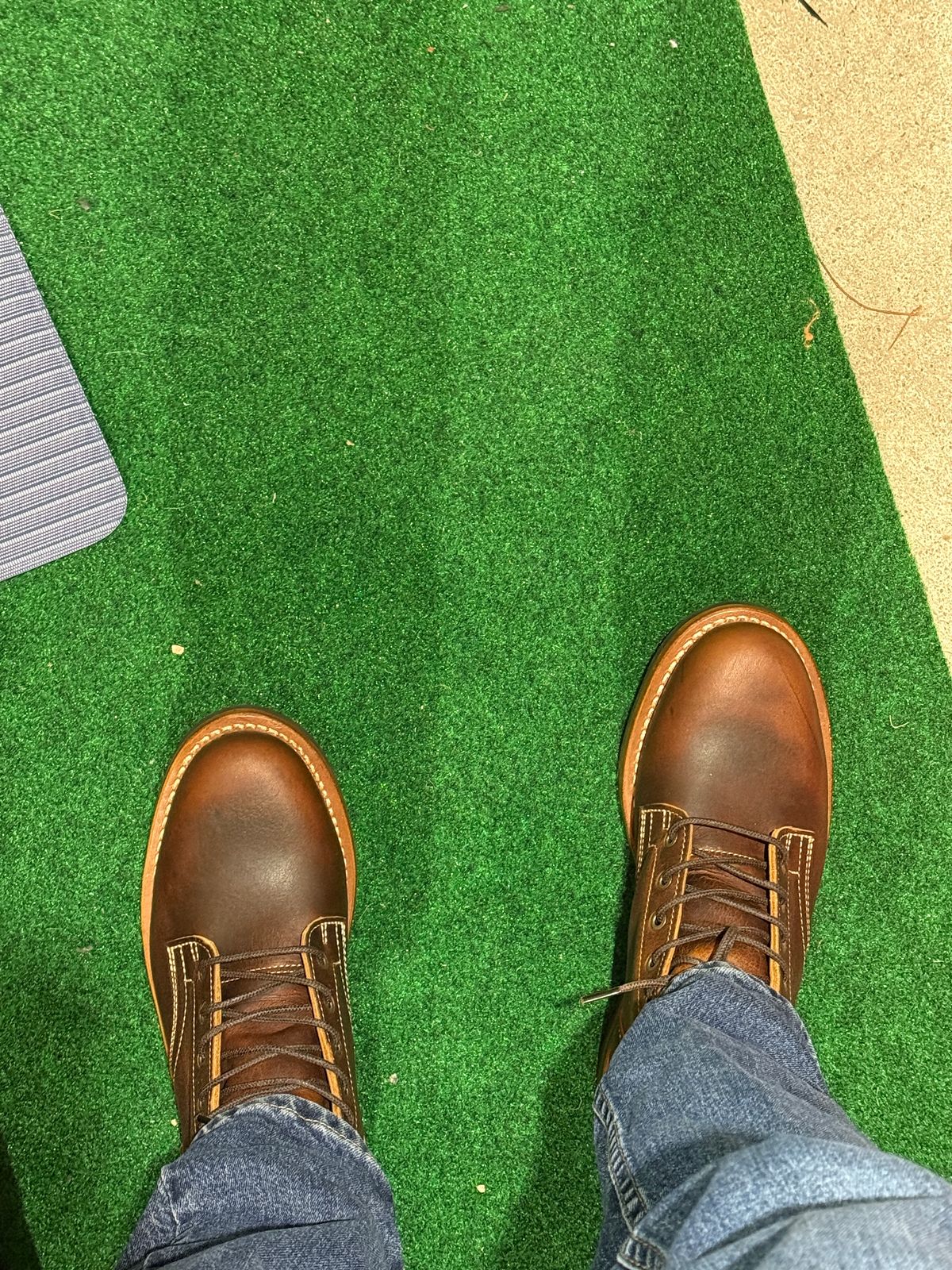 Photo by sweatpantszach on May 12, 2025 of the Truman Plain Toe Boot in Tobacco Snakebite.