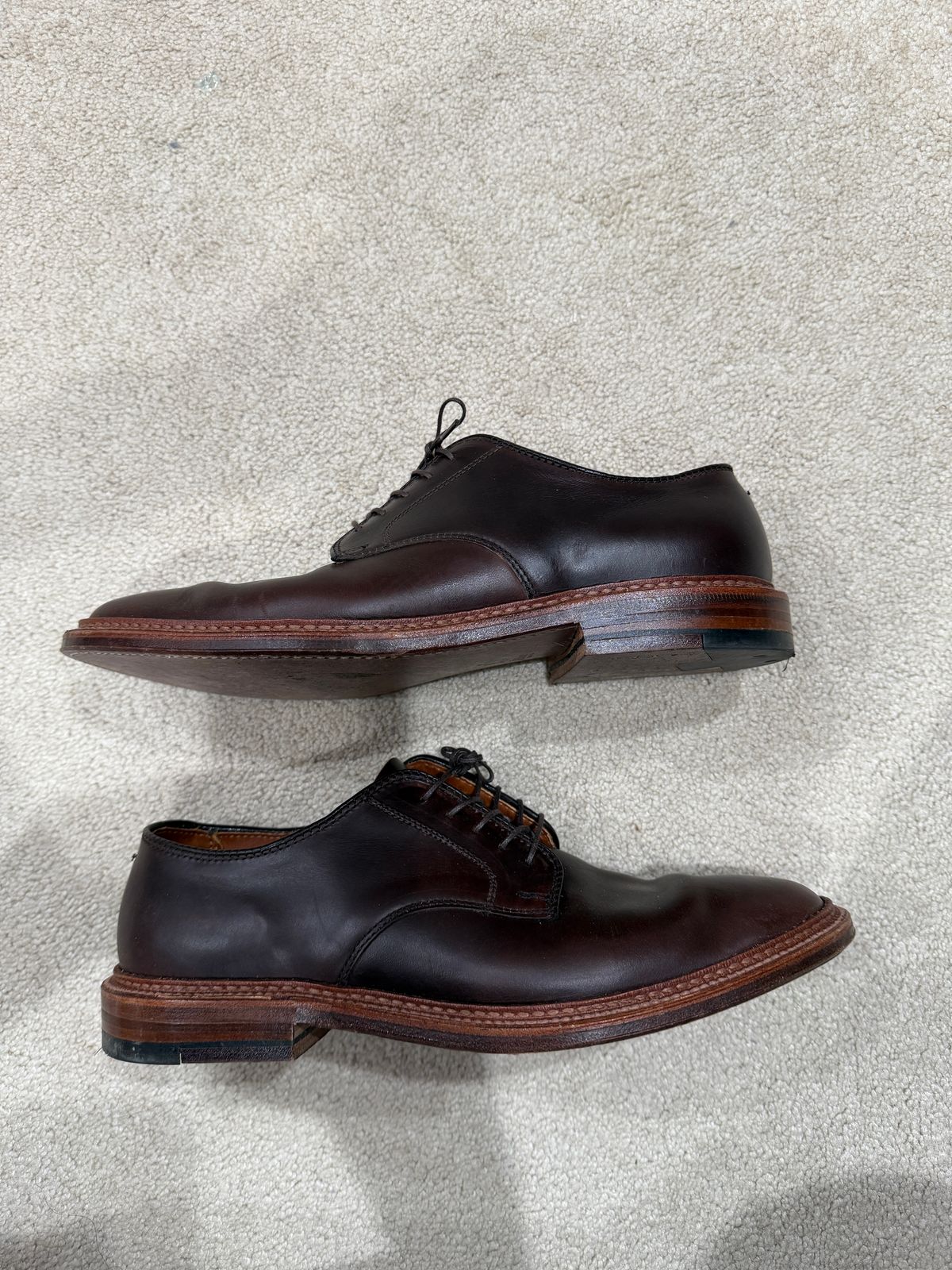 Photo by sweatpantszach on April 20, 2025 of the Alden Plain Toe Blucher in Horween Brown Chromexcel.