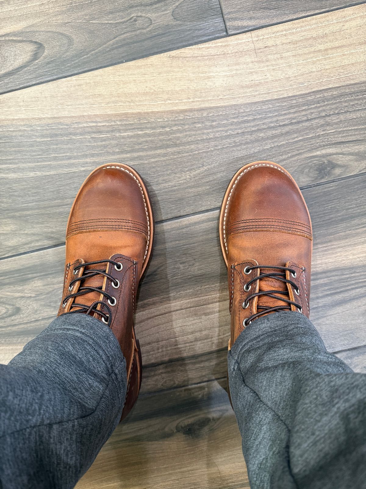 Photo by sweatpantszach on May 26, 2025 of the Red Wing Iron Ranger in S.B. Foot Copper Rough and Tough.
