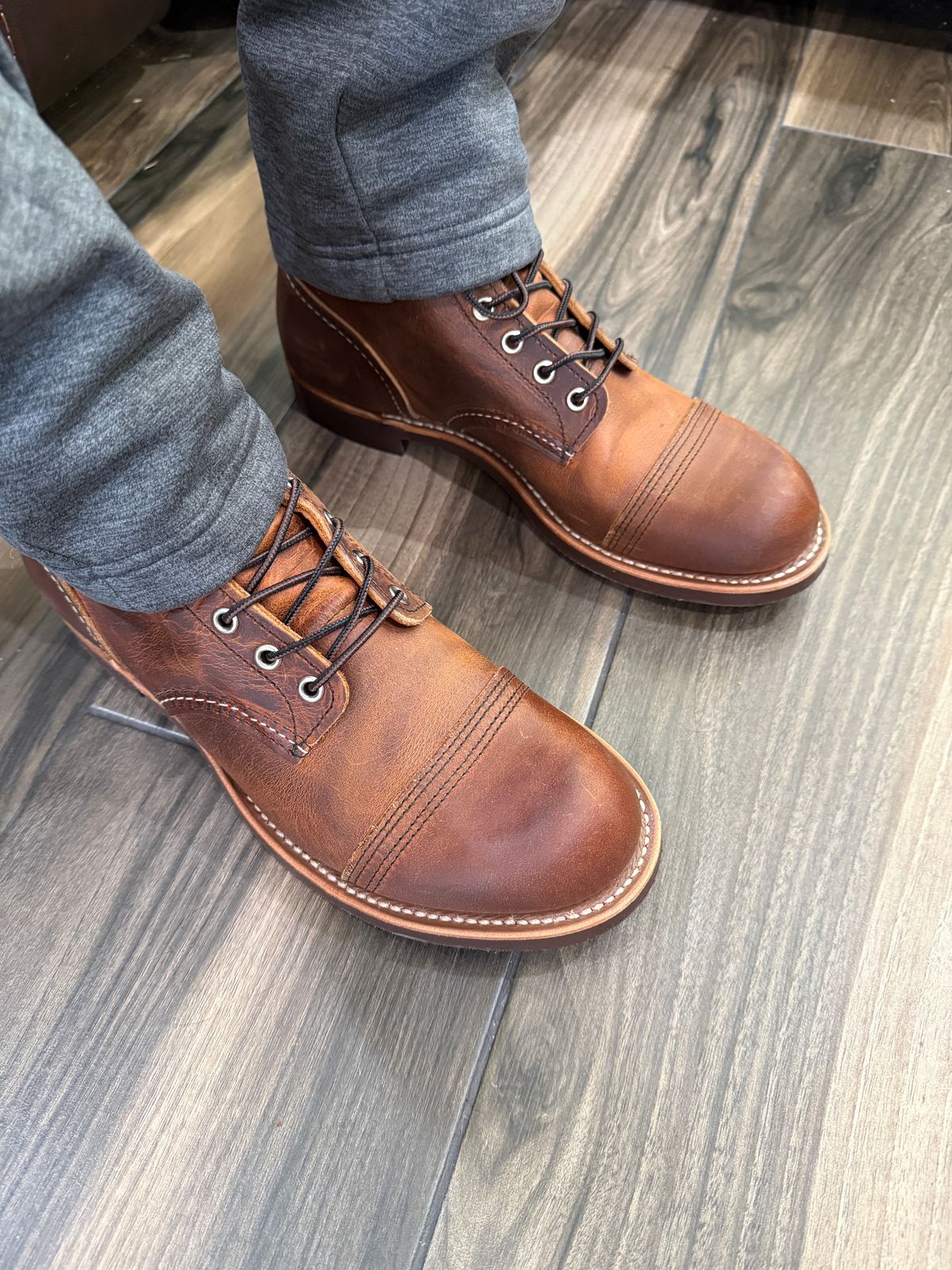 Photo by sweatpantszach on May 26, 2025 of the Red Wing Iron Ranger in S.B. Foot Copper Rough and Tough.