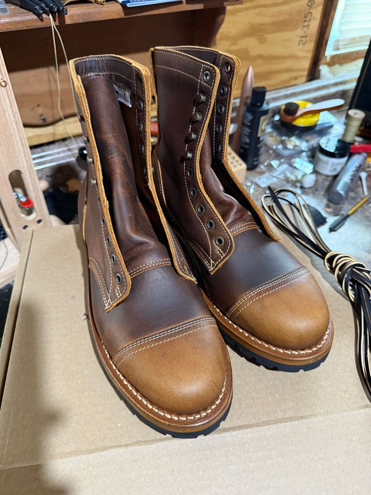 Photo by sweatpantszach on June 30, 2025 of the Truman Upland Boot in Tobacco Snakebite.