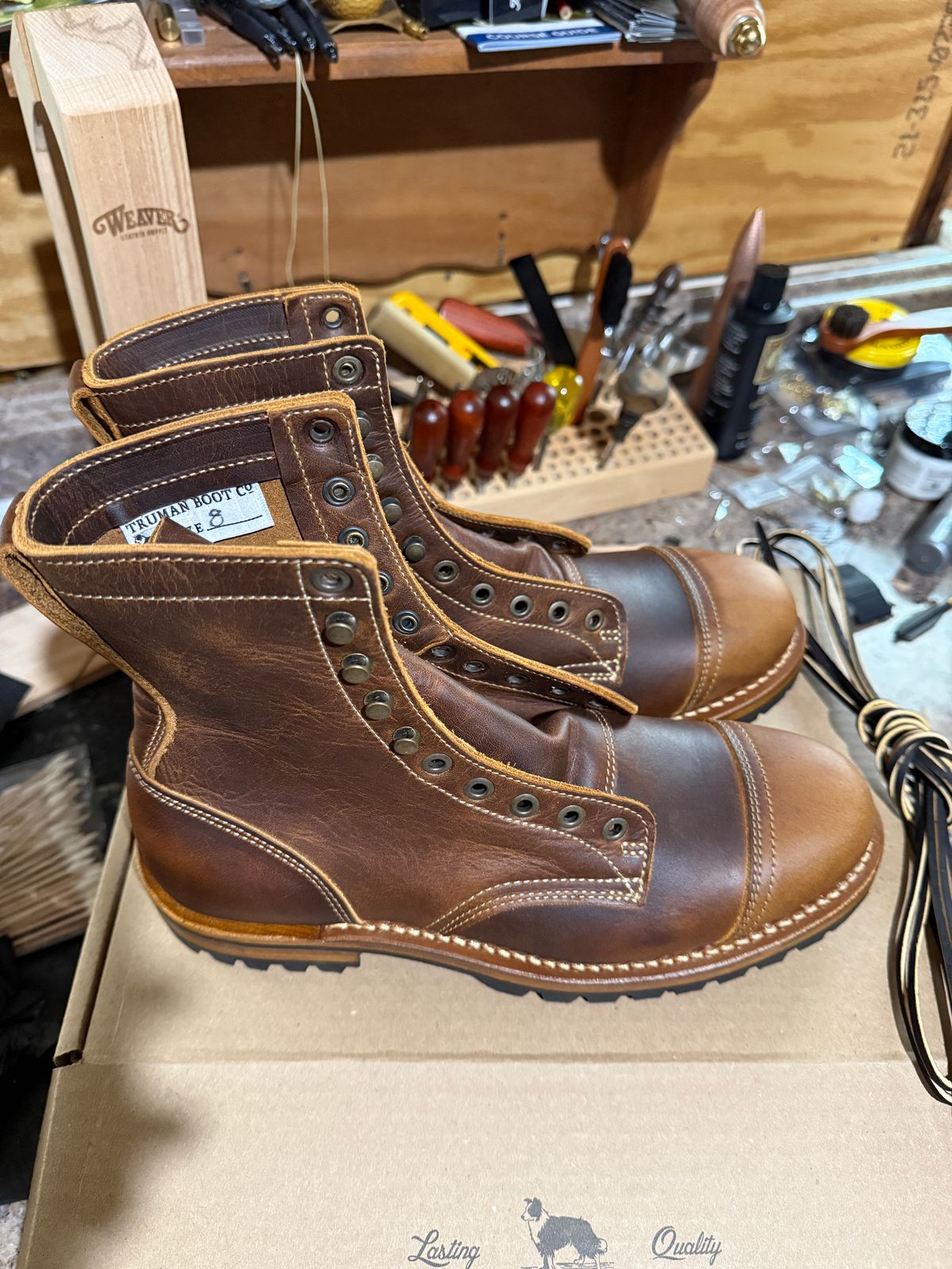 Photo by sweatpantszach on June 30, 2025 of the Truman Upland Boot in Tobacco Snakebite.