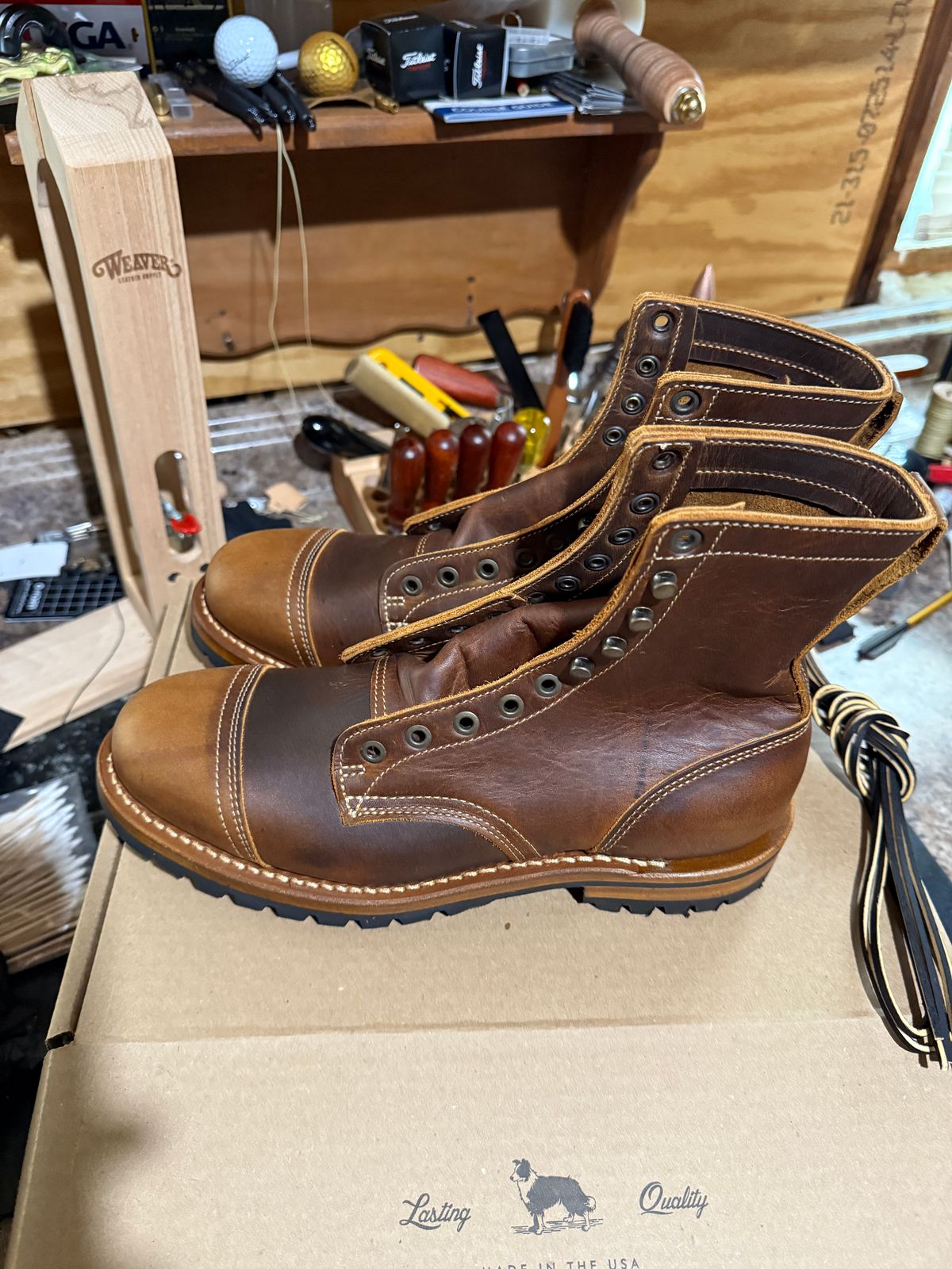 Photo by sweatpantszach on June 30, 2025 of the Truman Upland Boot in Tobacco Snakebite.